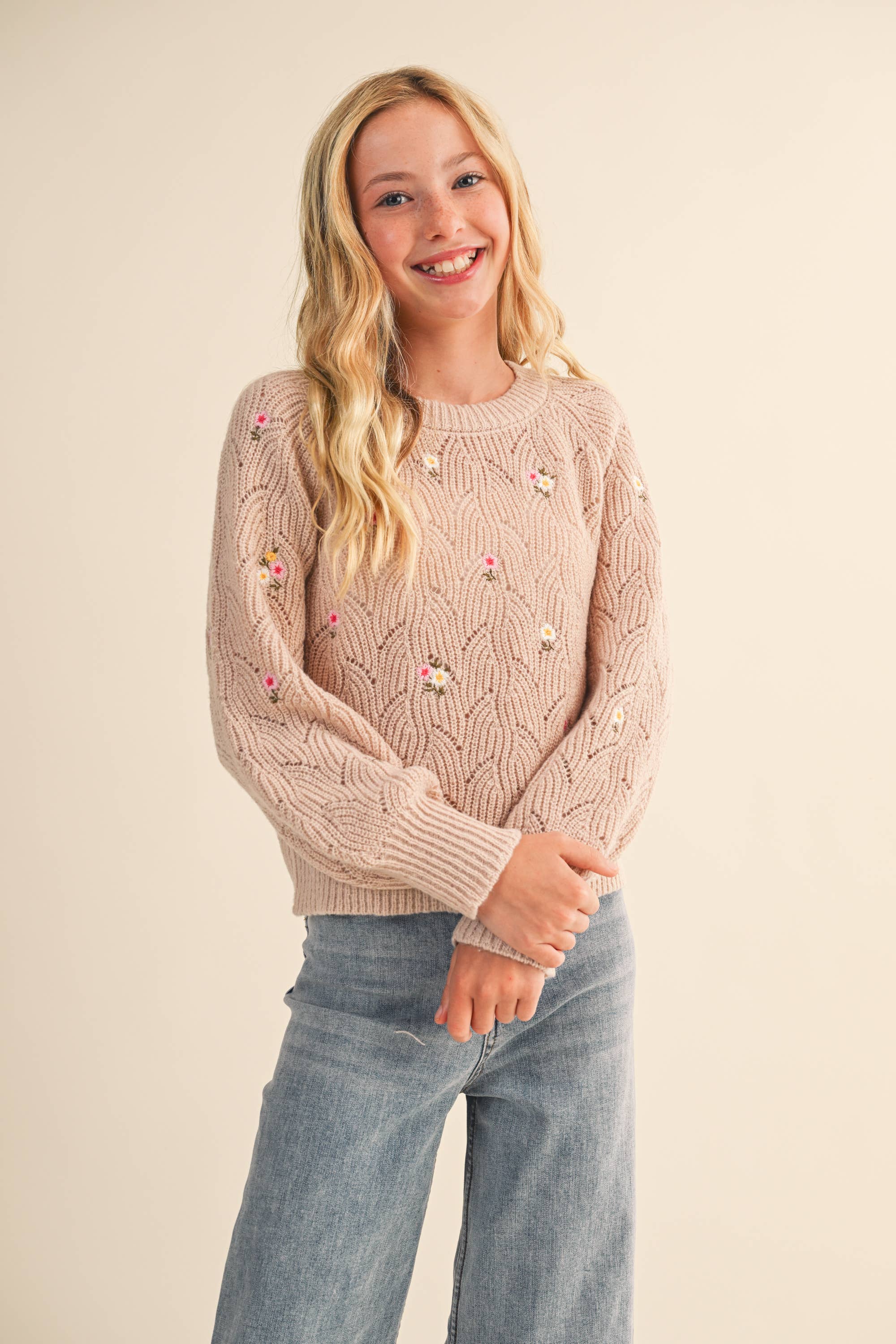Tween Raglan Floral Sweater