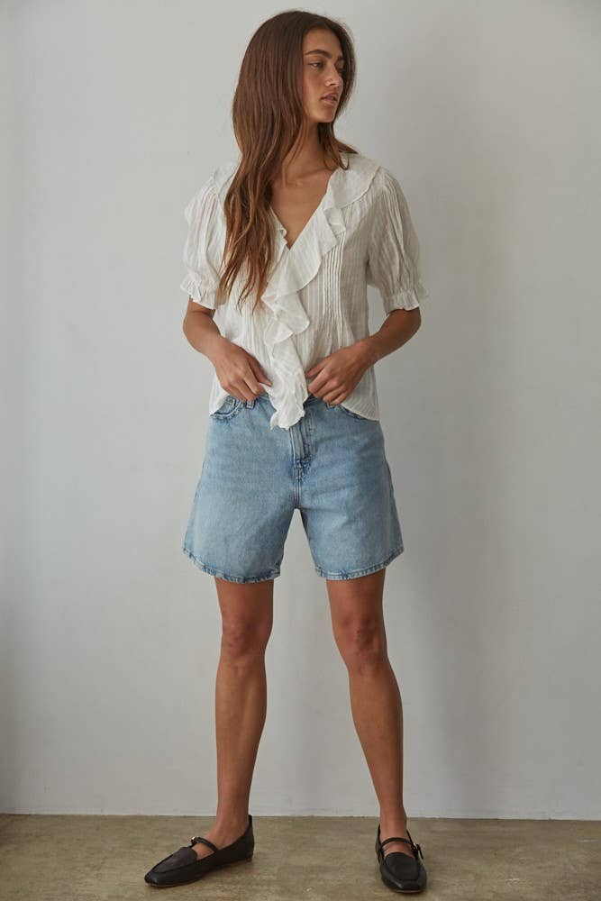 Ruffle Button-down Blouse || Off White