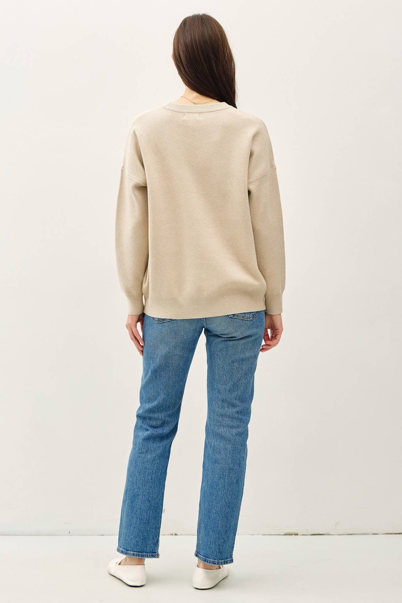 BASIC BLOUSON SLEEVE PULLOVER SWEATER | Cream Beige