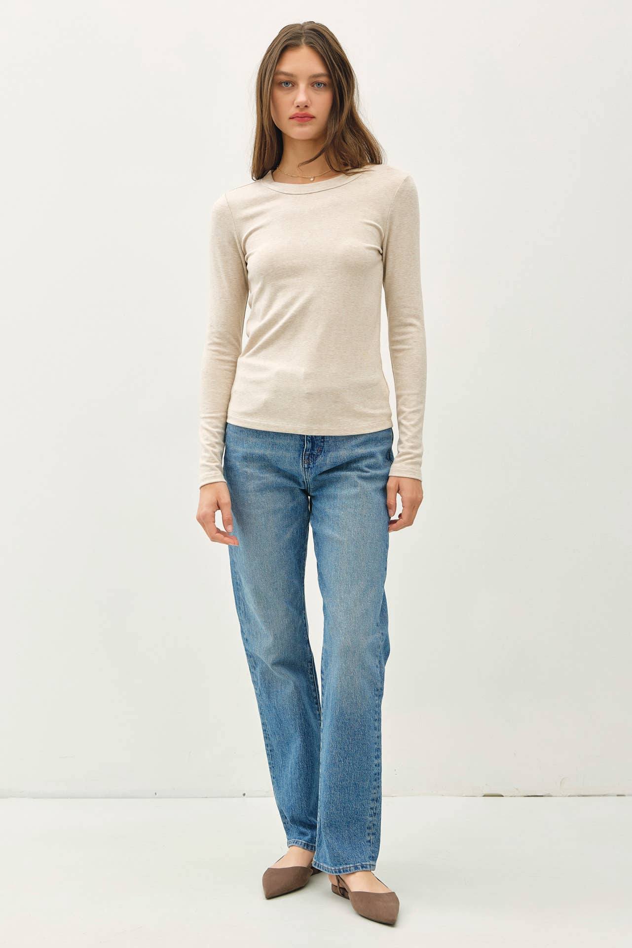 Basic Round Neck Long Sleeve | Oatmeal - Khanh