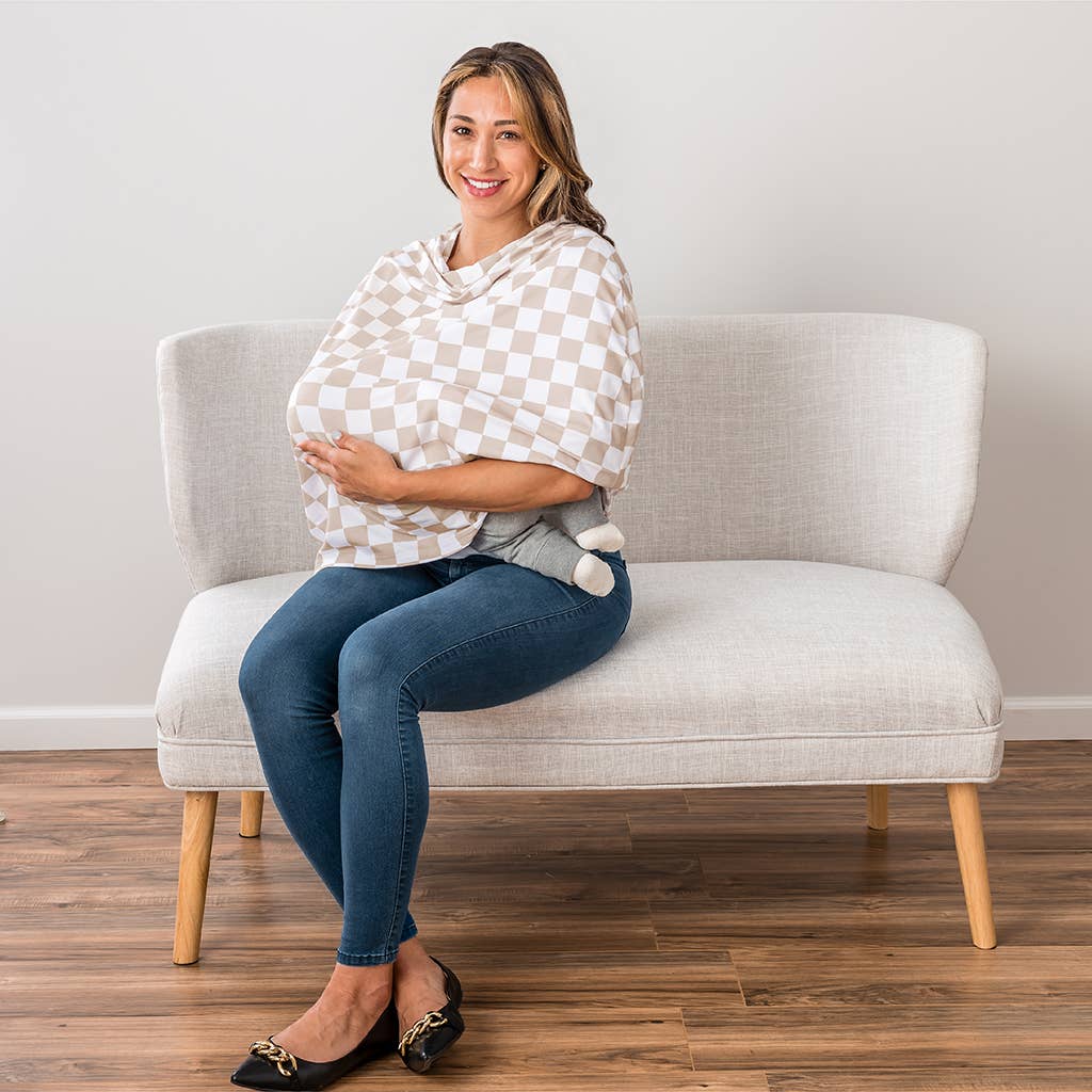 Taupe Checkerboard Mom Boss 4-in-1 multi-use cover