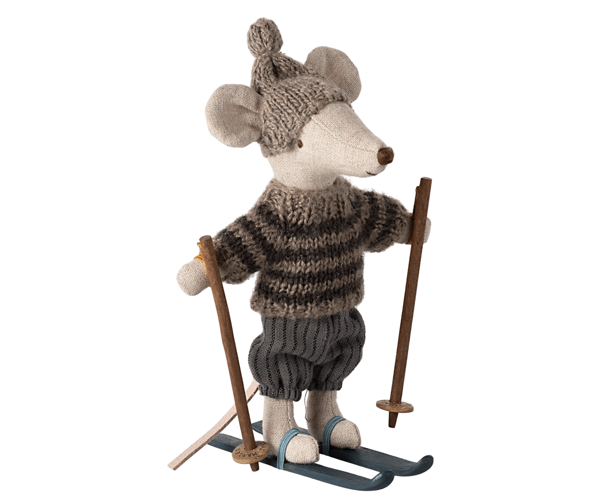 Big brother winter mouse with ski set Grey