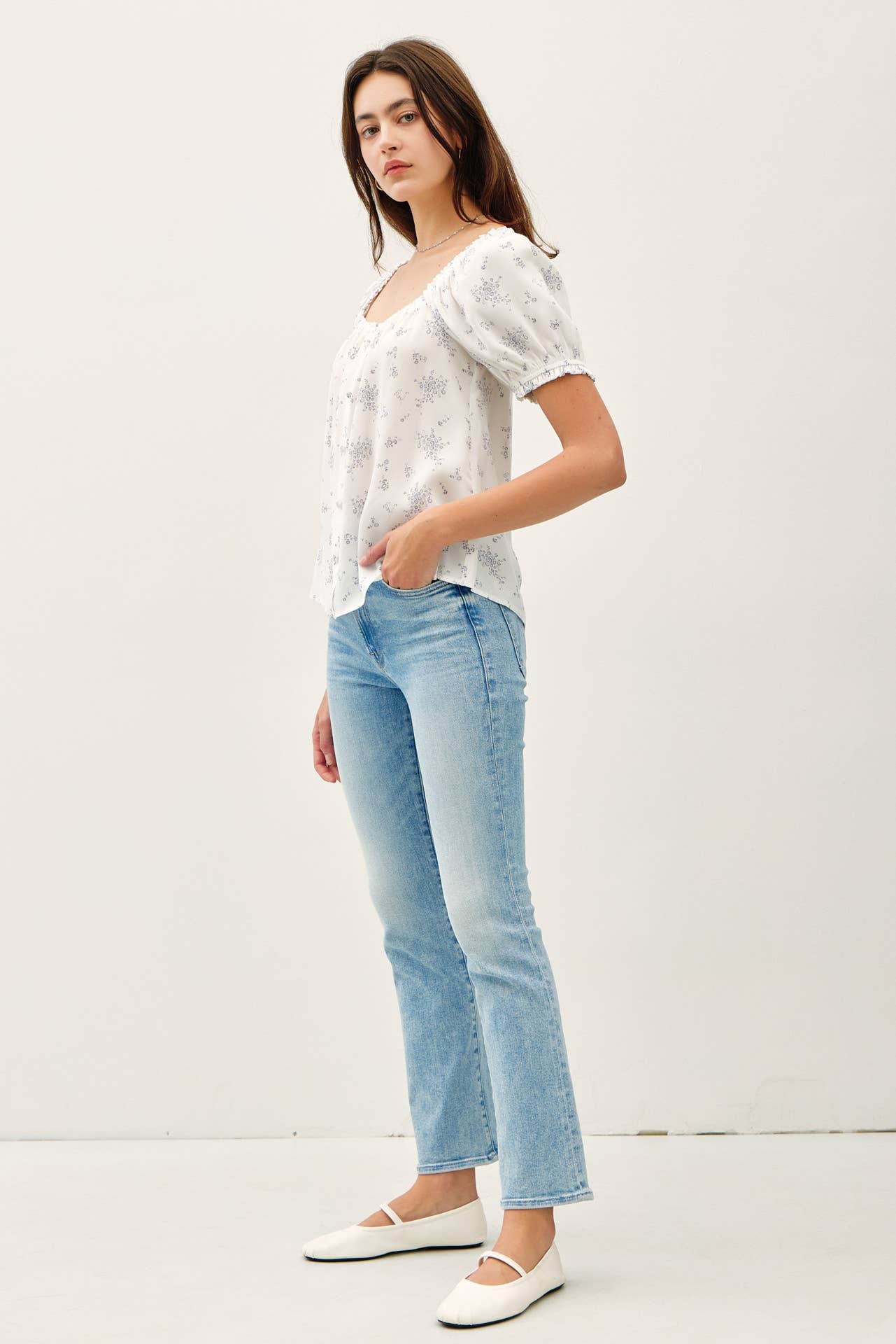 Breezy Bloom Puff Sleeve Button - Up