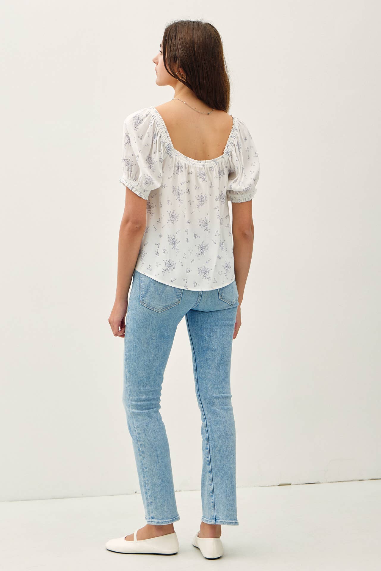Breezy Bloom Puff Sleeve Button - Up