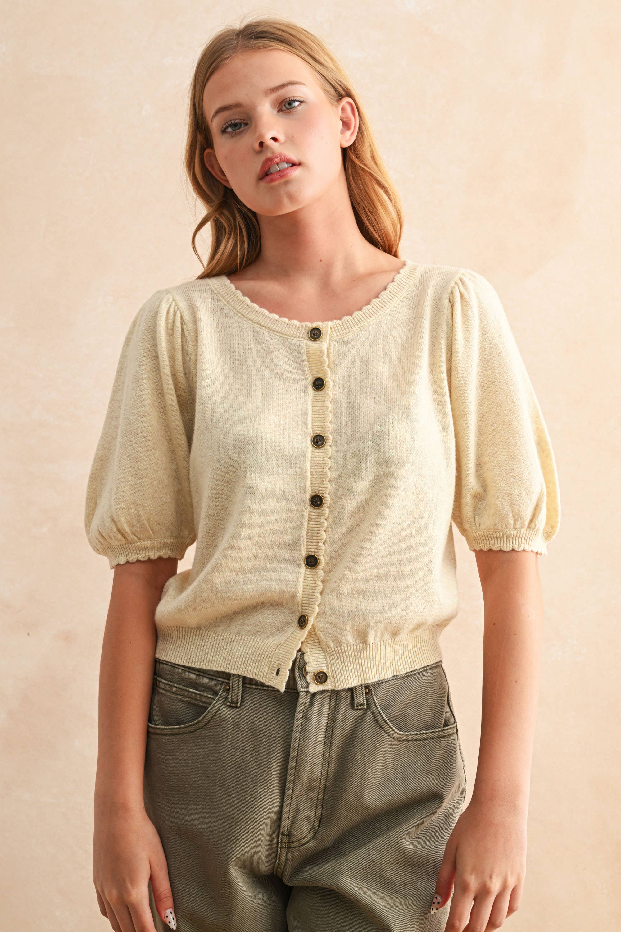 Cream Puff Sleeve Cardigan - LAST M & L
