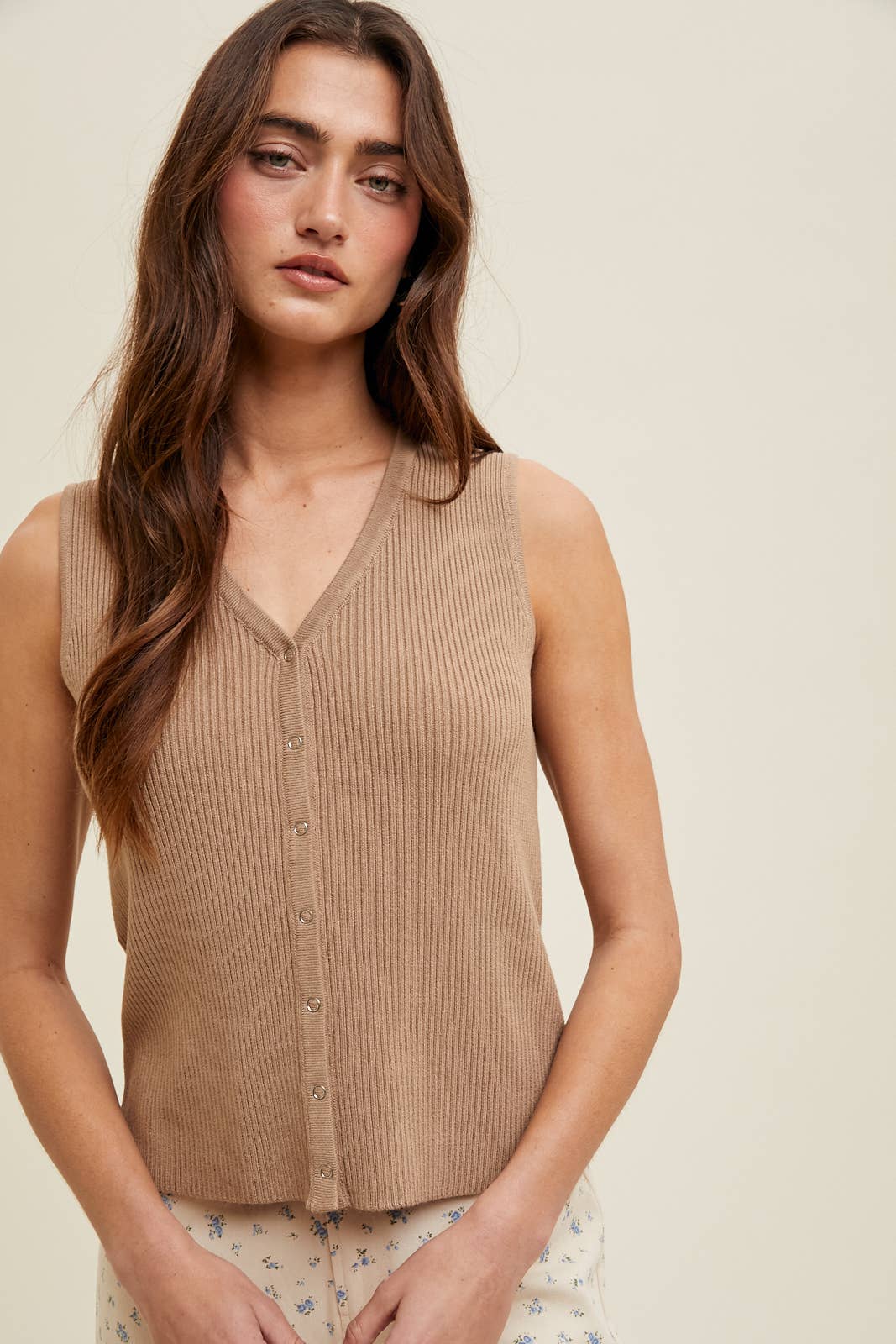 Ribbed Knit Button-Up Sweater Tank || Mocha