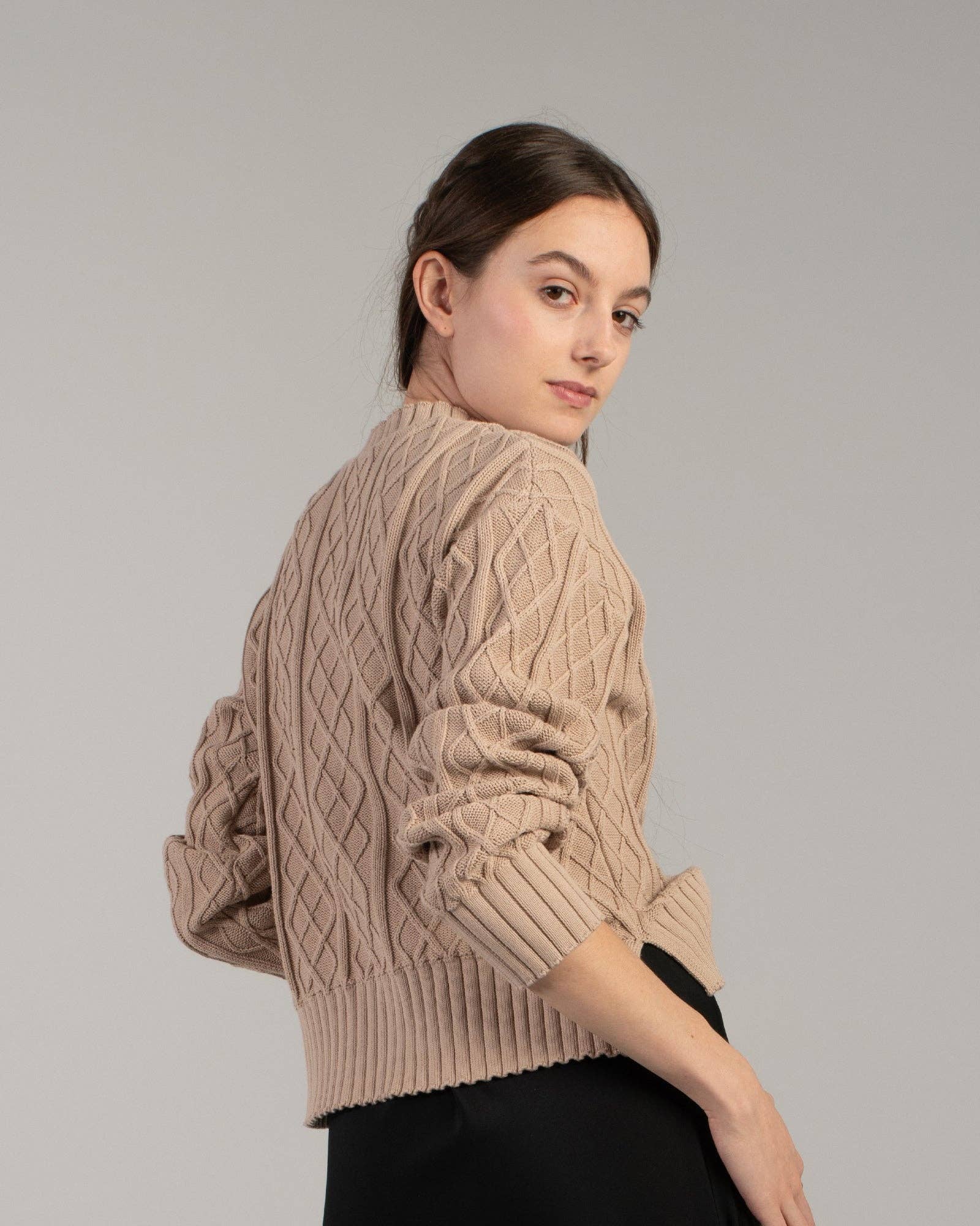 Cable Knit Crew | Mushroom