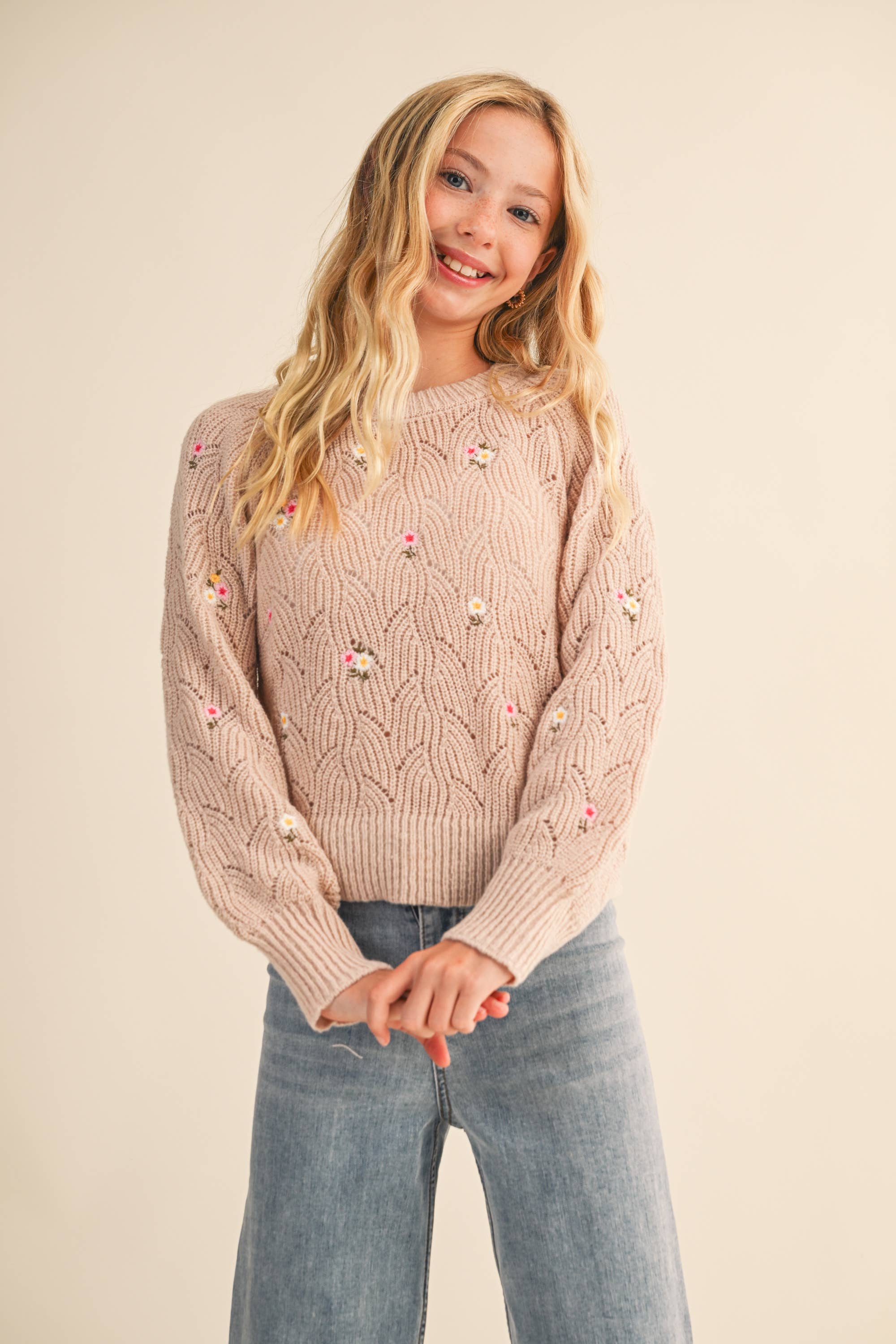Tween Raglan Floral Sweater