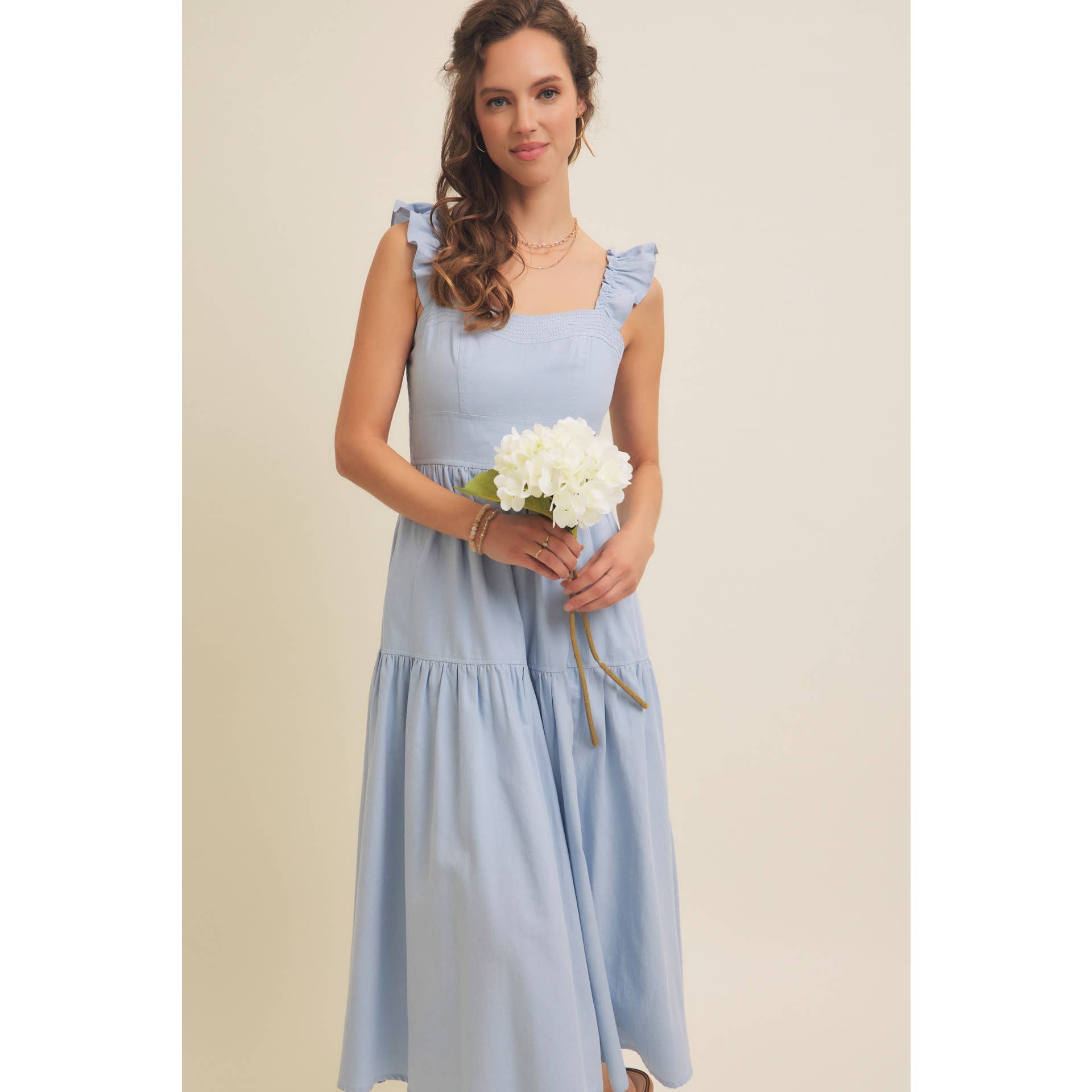 Ruffled Sleeved Midi Dress
