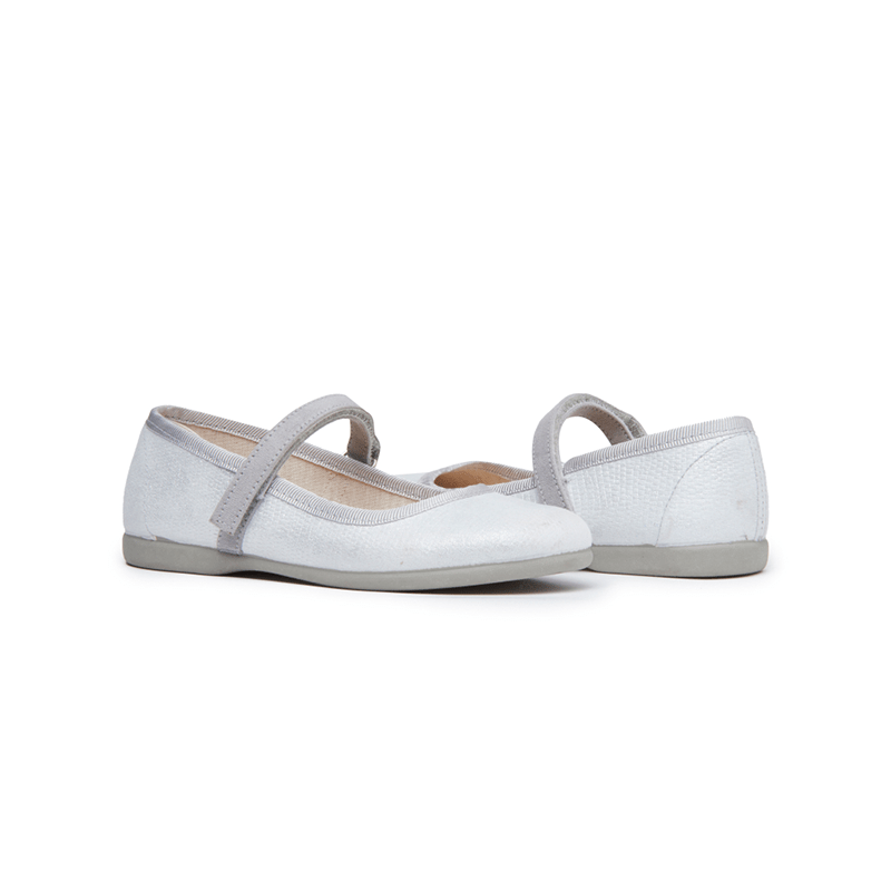 Classic Textured Canvas Mary Janes | Silver