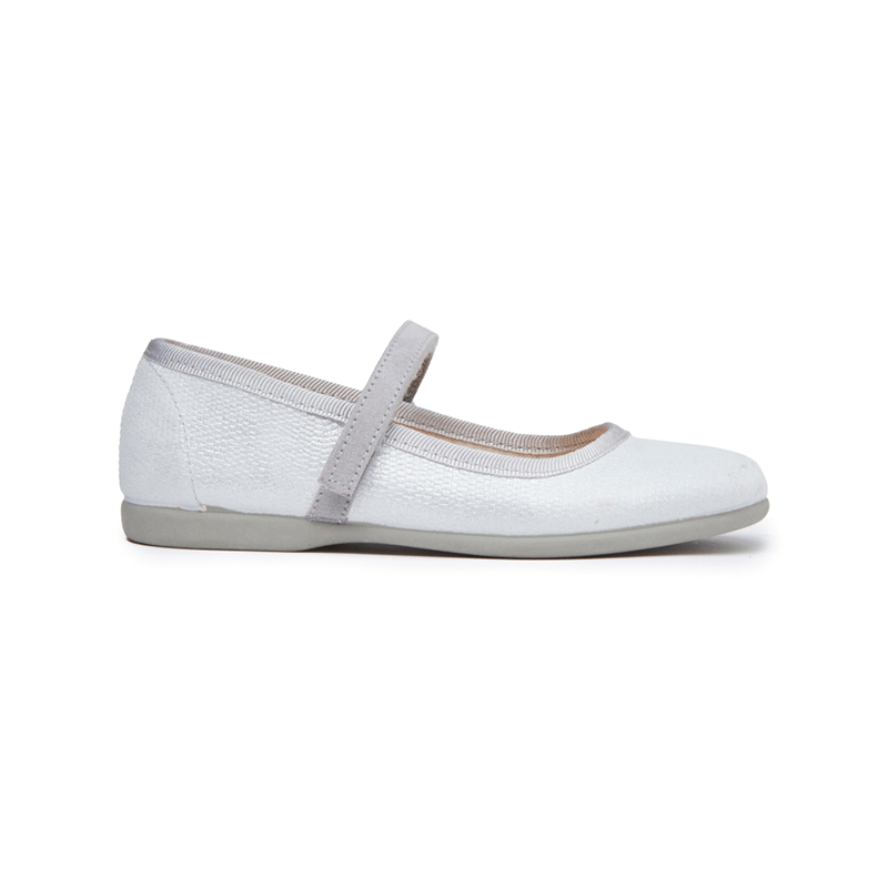Classic Textured Canvas Mary Janes | Silver