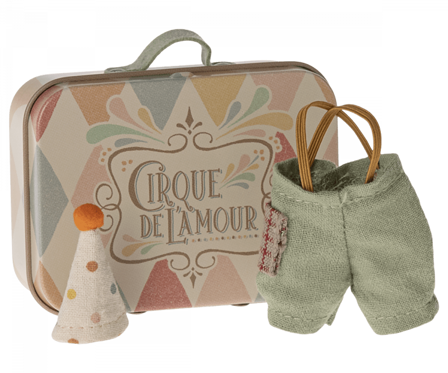 Clown clothes in suitcase, Little brother mouse