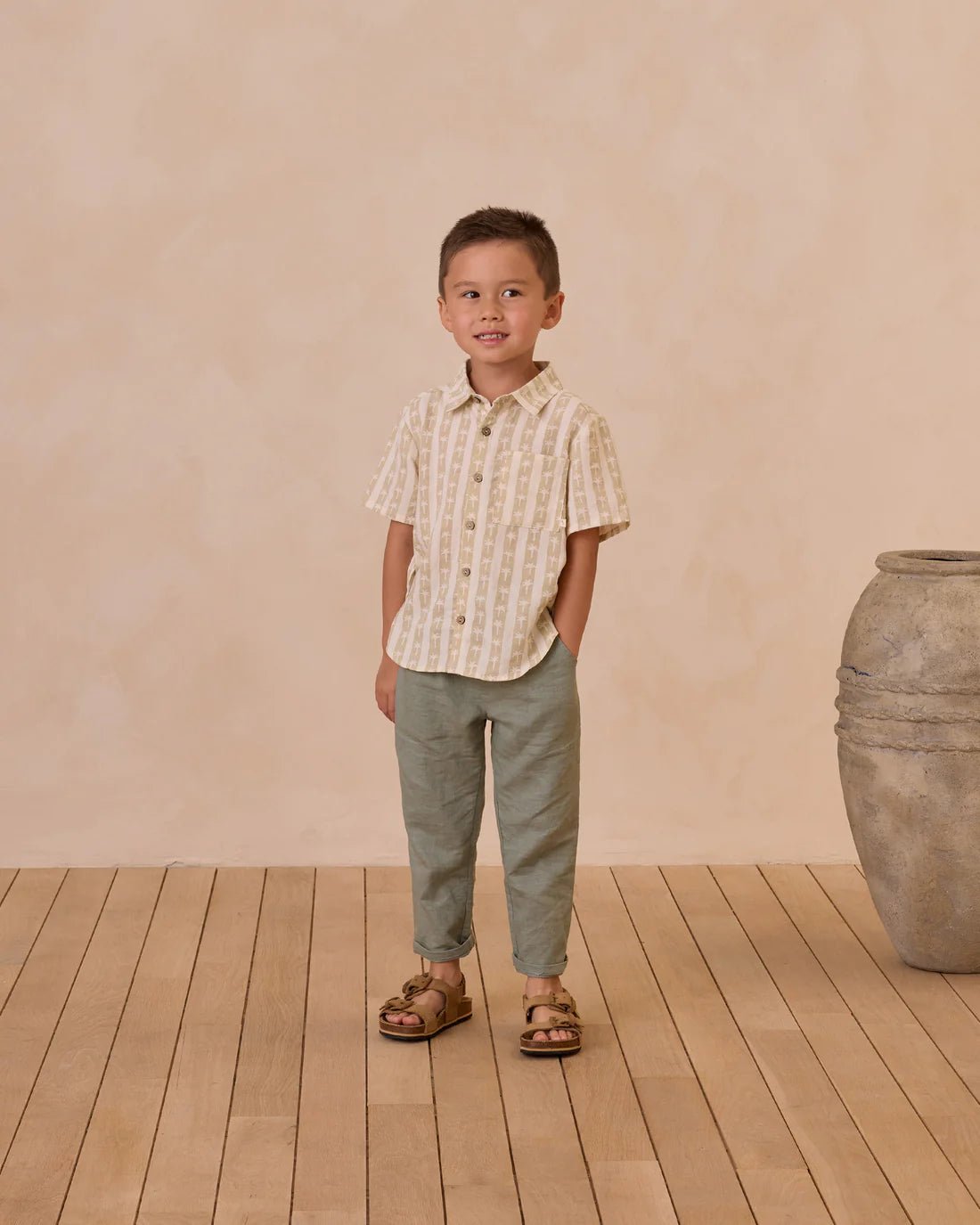 Collared Short Sleeve Shirt || Palm Stripe