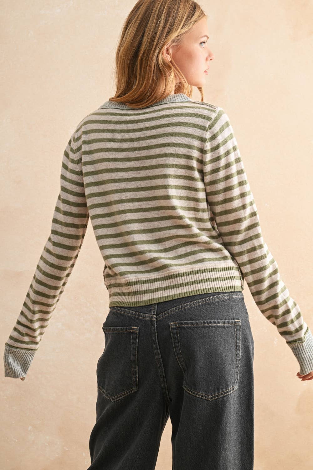 Opal Striped Button Cardigan || Olive/Gray