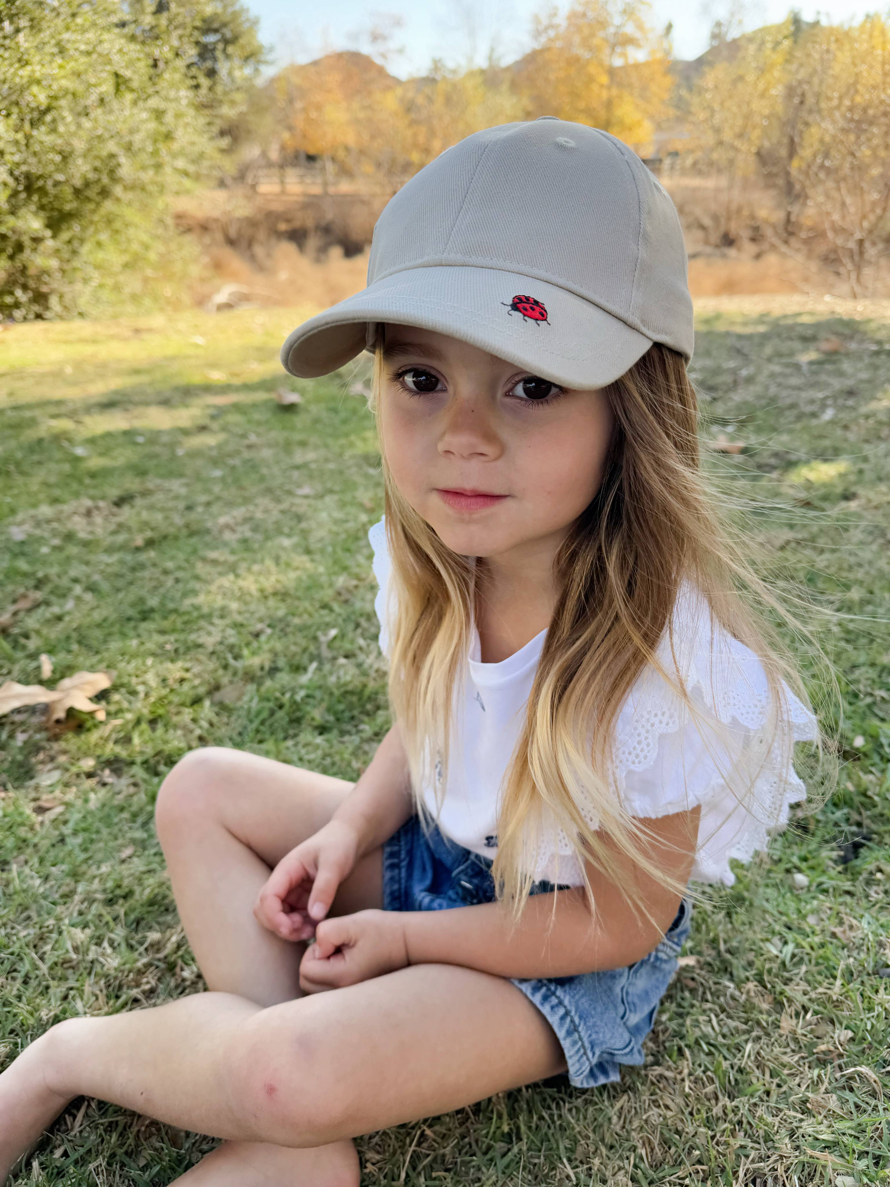 Kids Baseball Hat - Natural / Ladybug