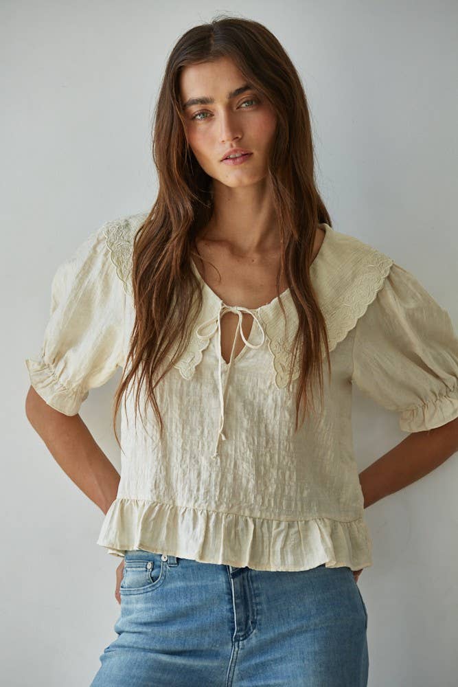 Tencel Embroidered Collar Blouse