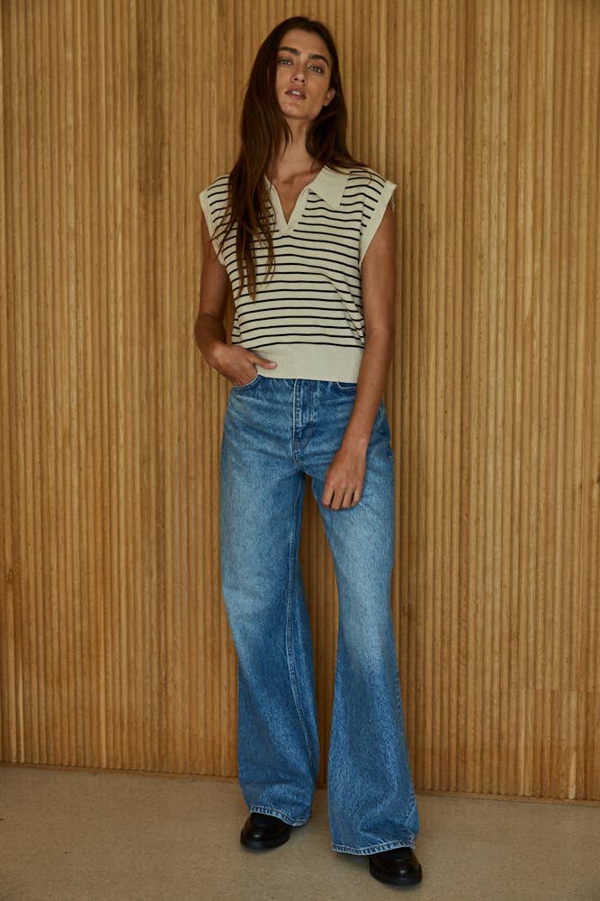Knit Sweater || Striped Collared Vest Top