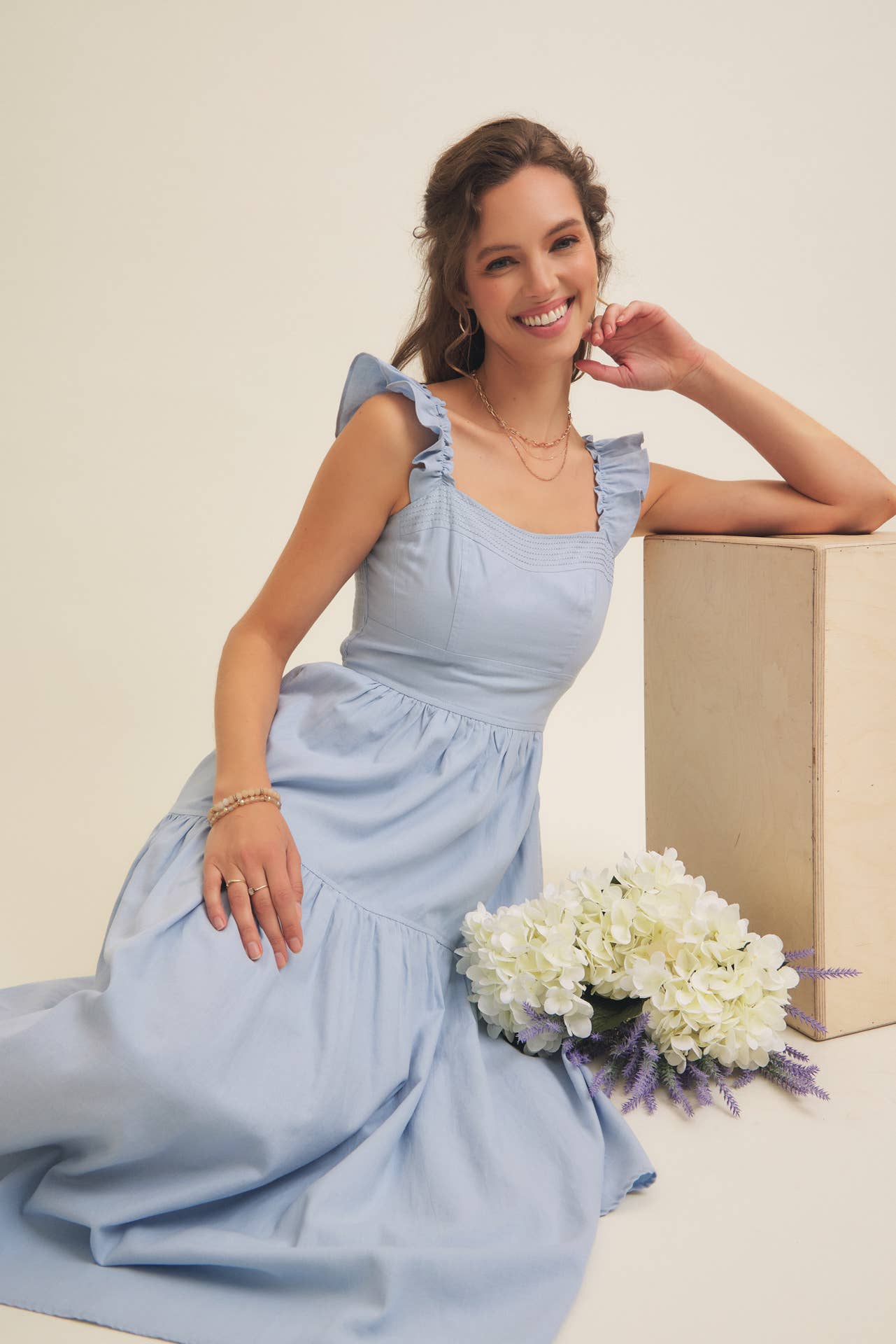 Ruffled Sleeved Midi Dress