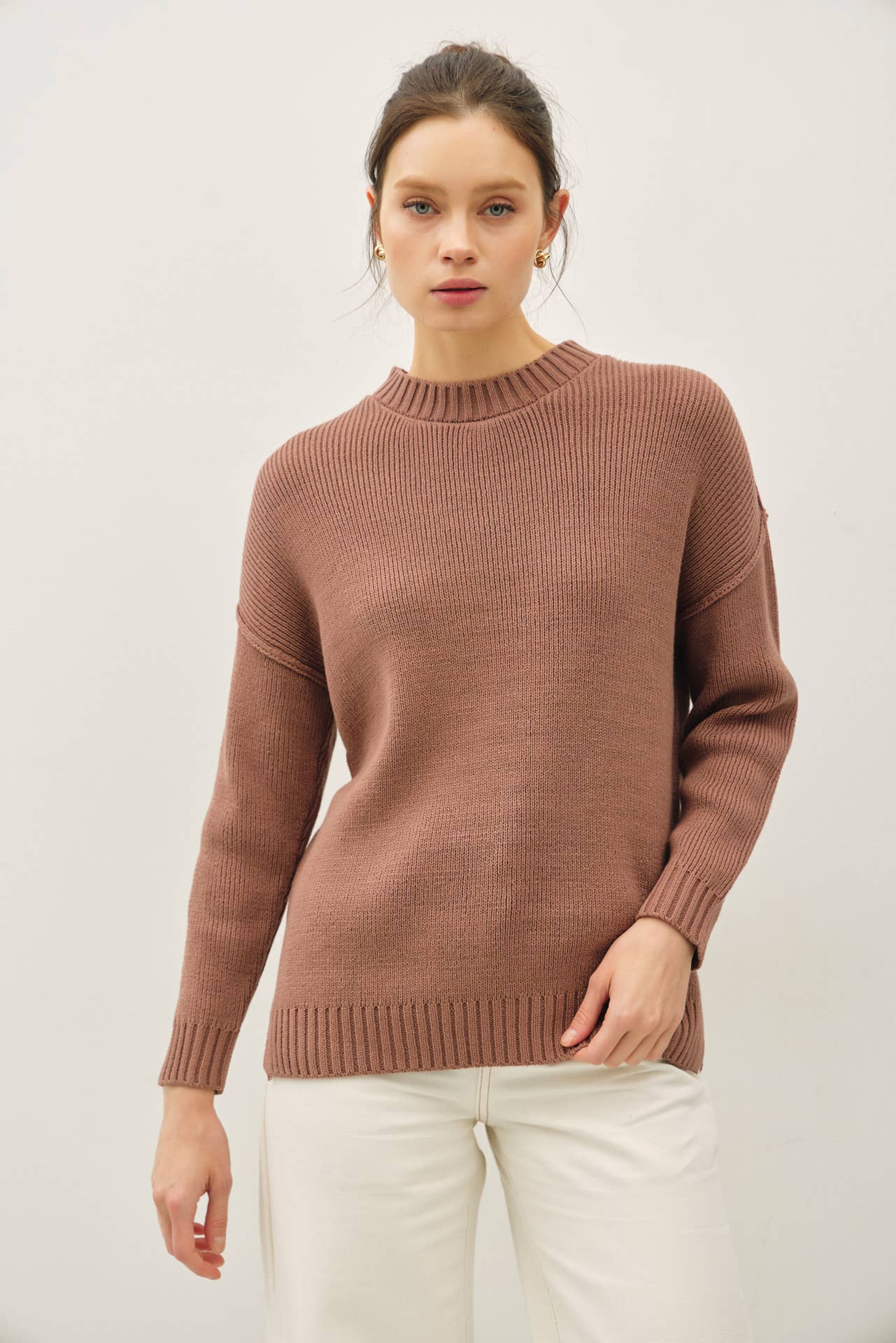 Ribbed Hem Knit Sweater || Mocha Mousse