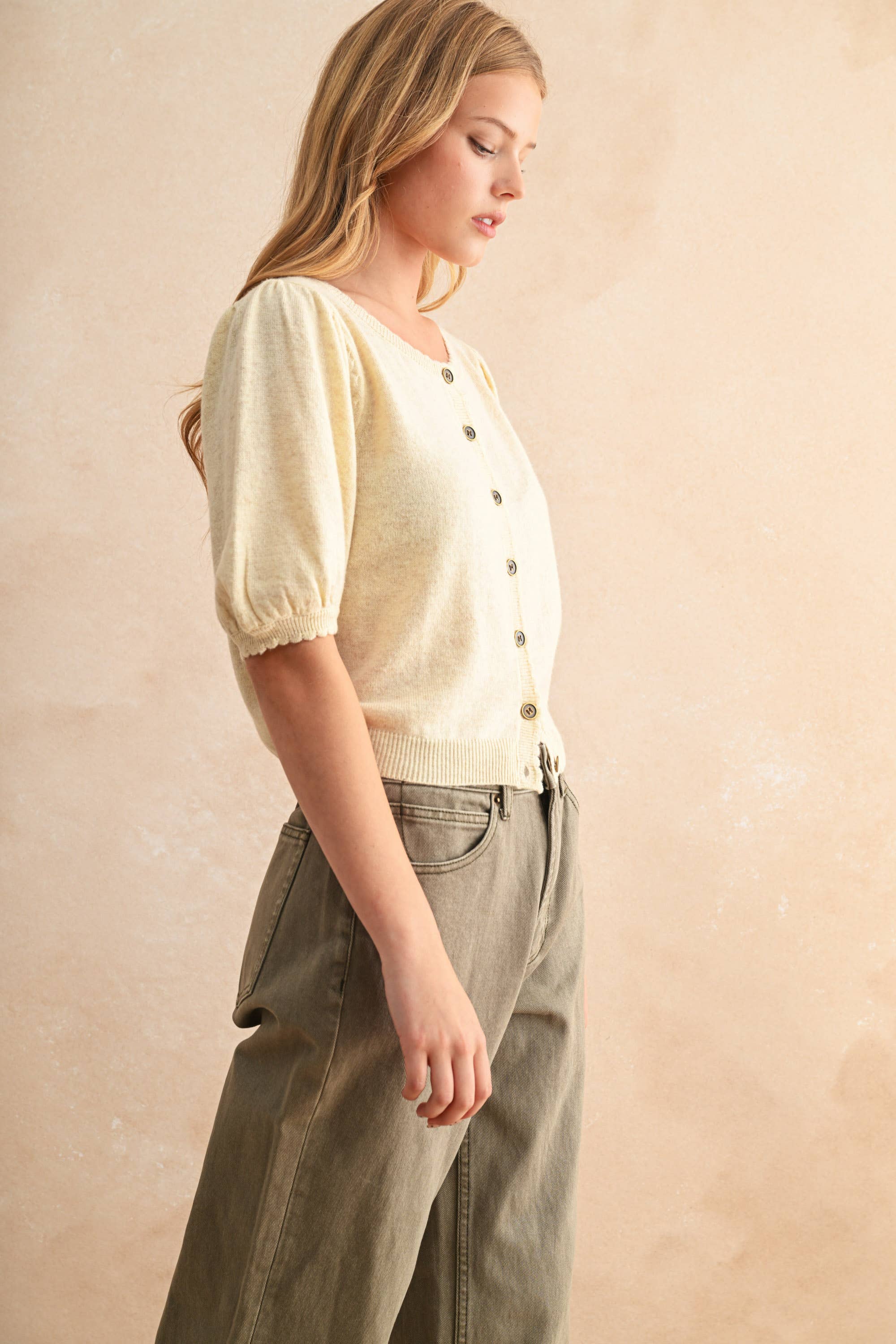 Cream Puff Sleeve Cardigan - LAST M & L