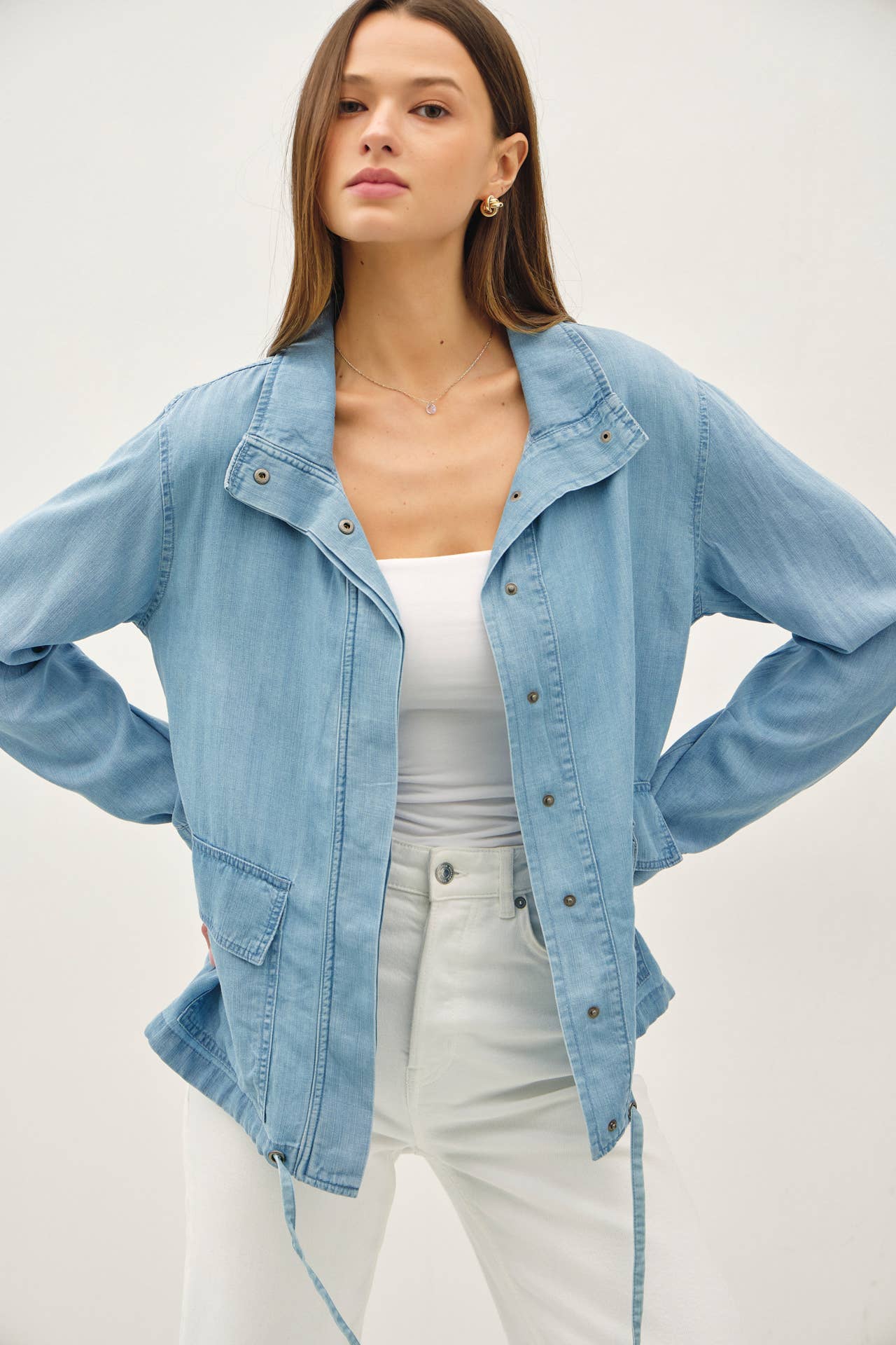 Denim Look Tencel Button Up Jacket