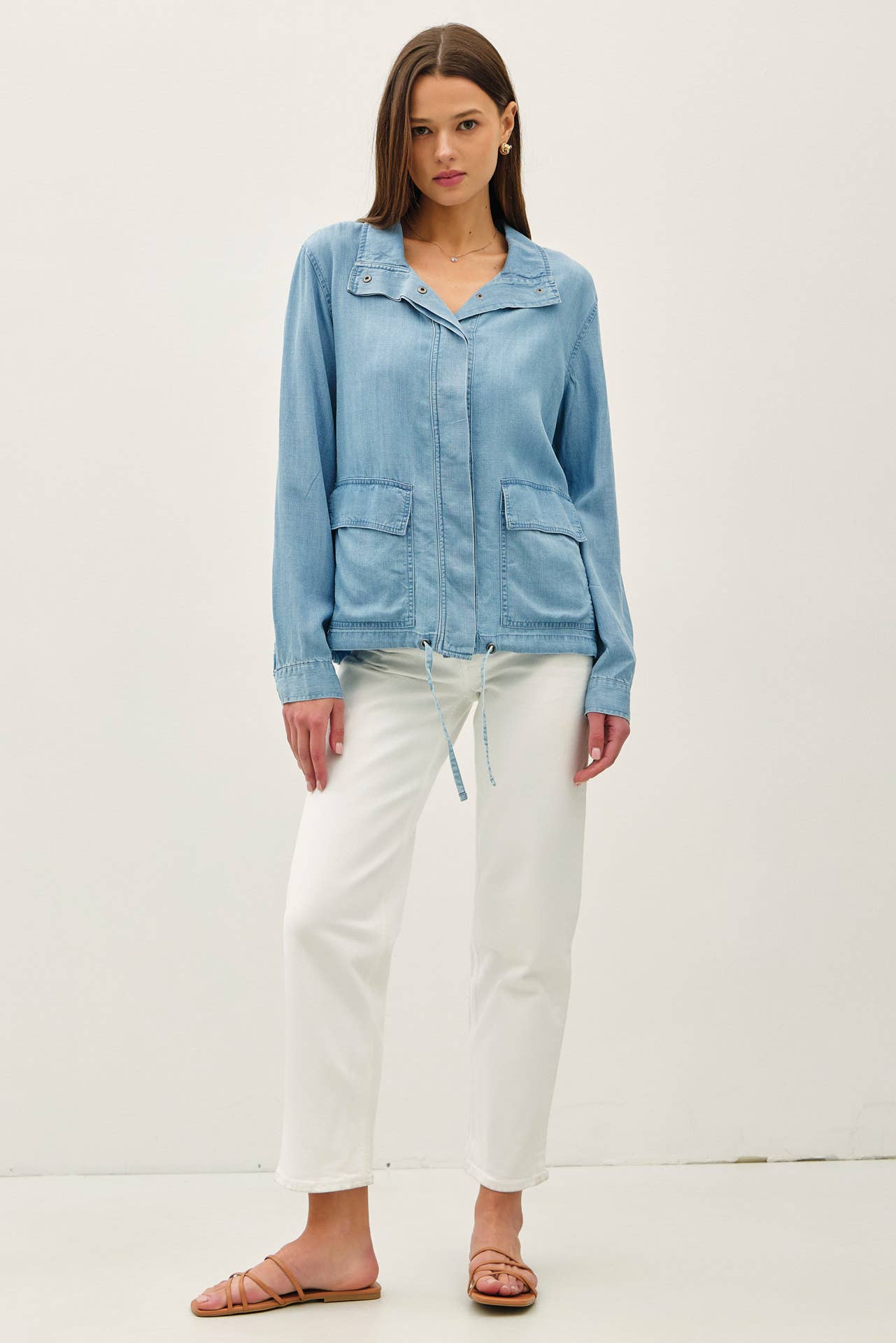 Denim Look Tencel Button Up Jacket