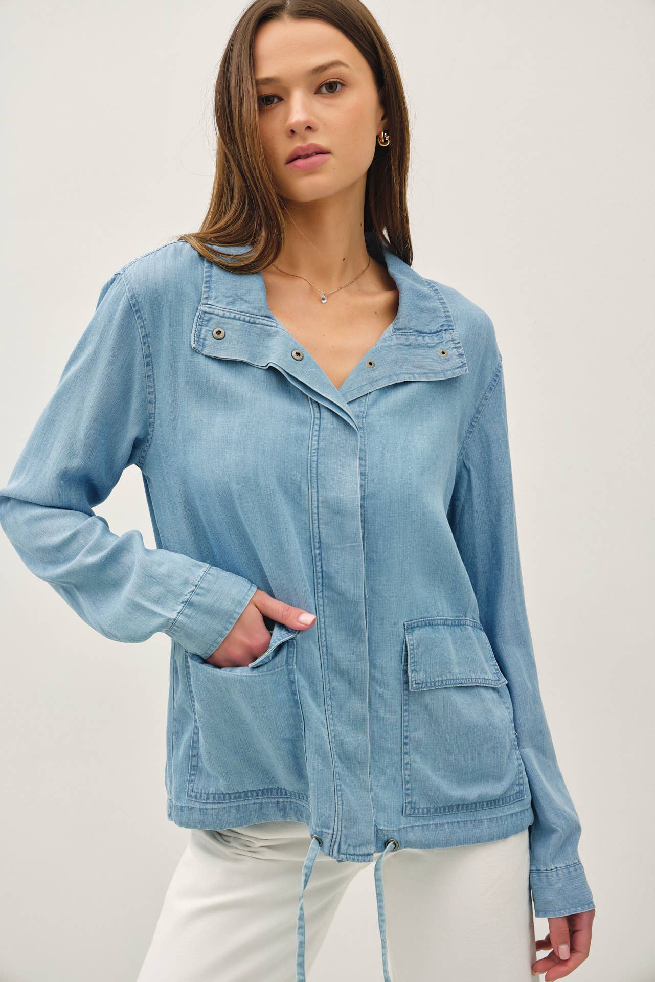 Denim Look Tencel Button Up Jacket