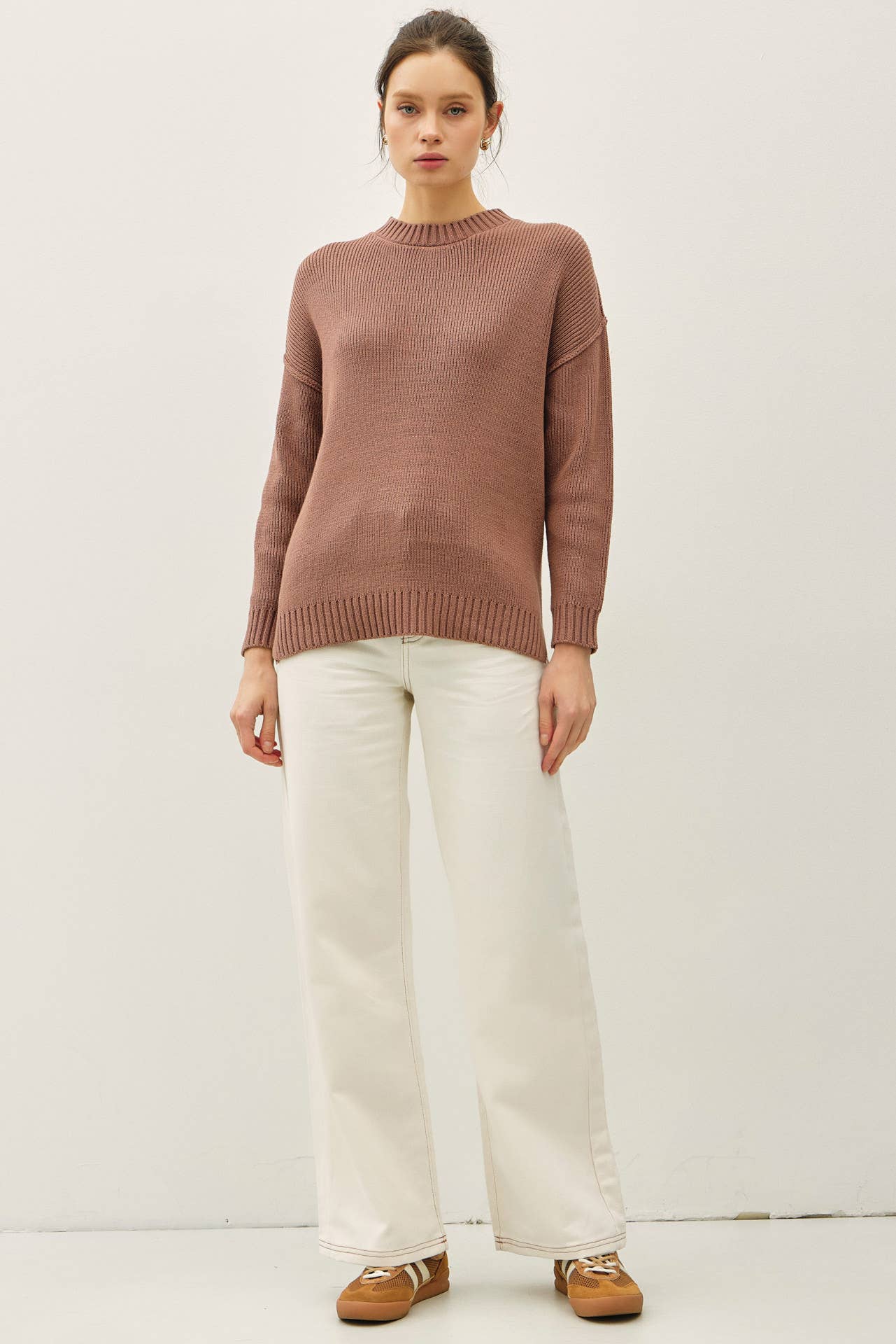 Ribbed Hem Knit Sweater || Mocha Mousse