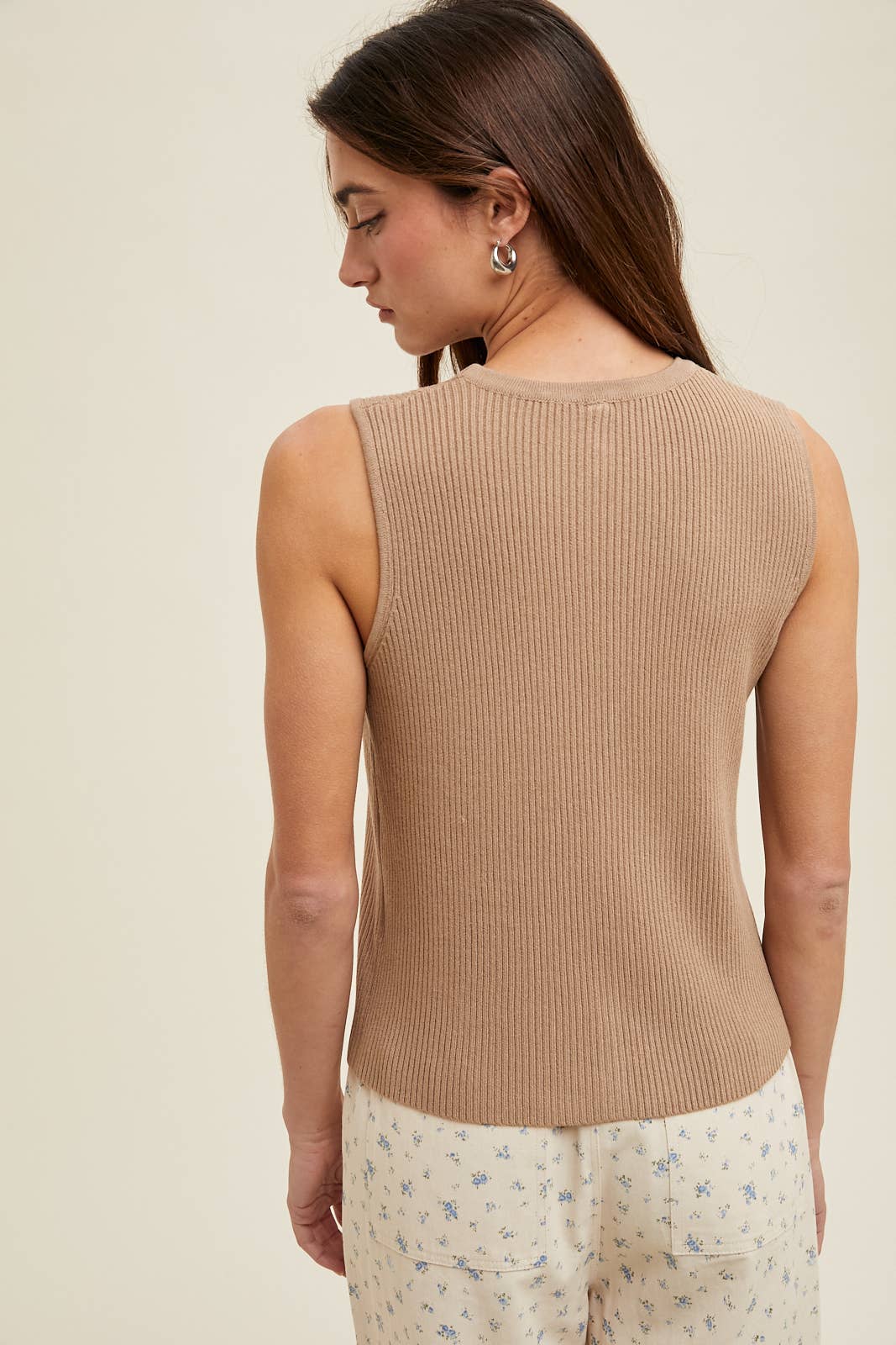 Ribbed Knit Button-Up Sweater Tank || Mocha
