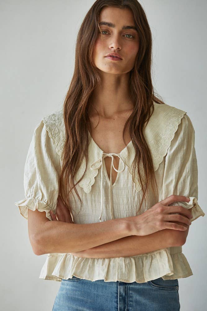 Tencel Embroidered Collar Blouse