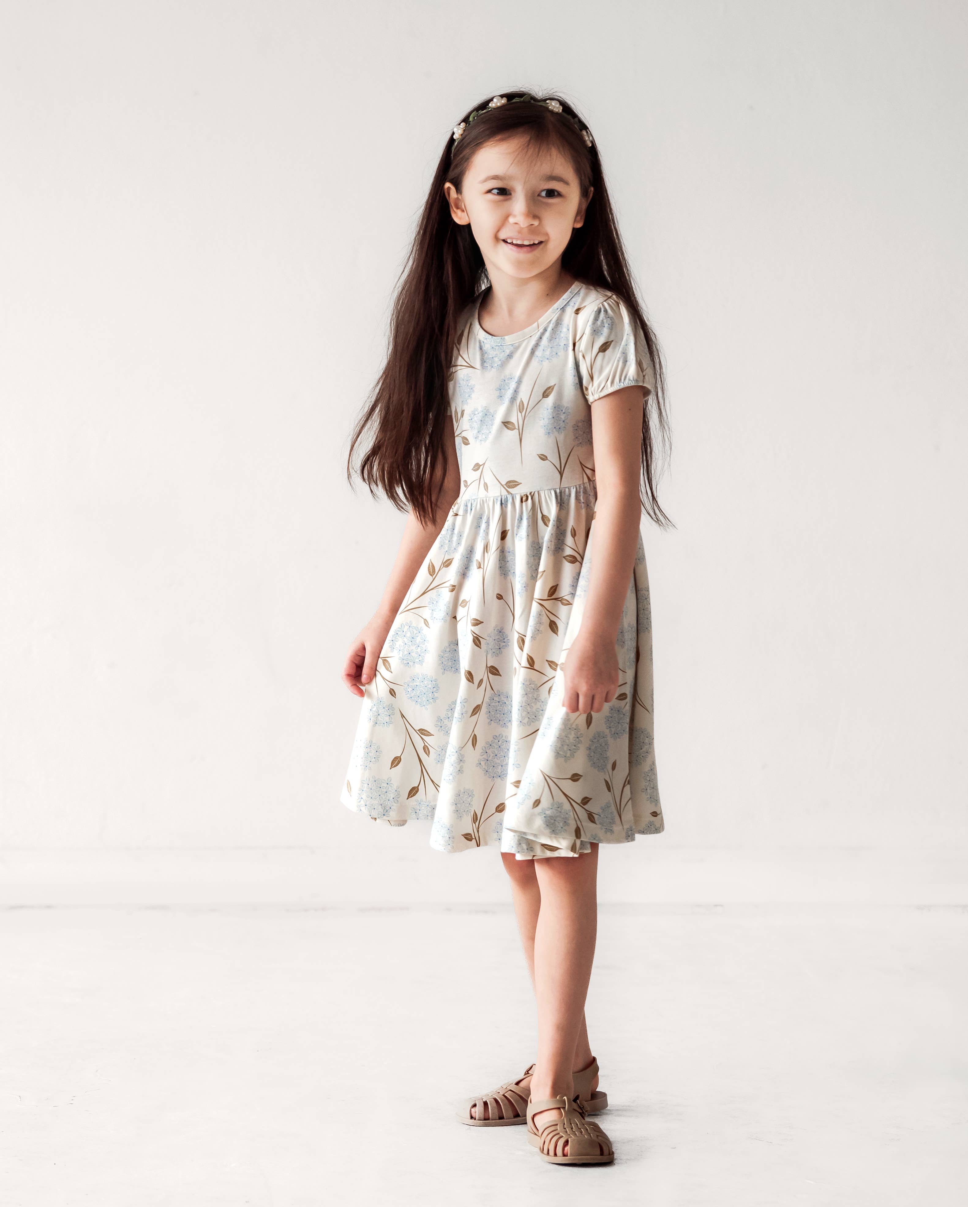 Puff Sleeve Twirl Dress || Hydrangea