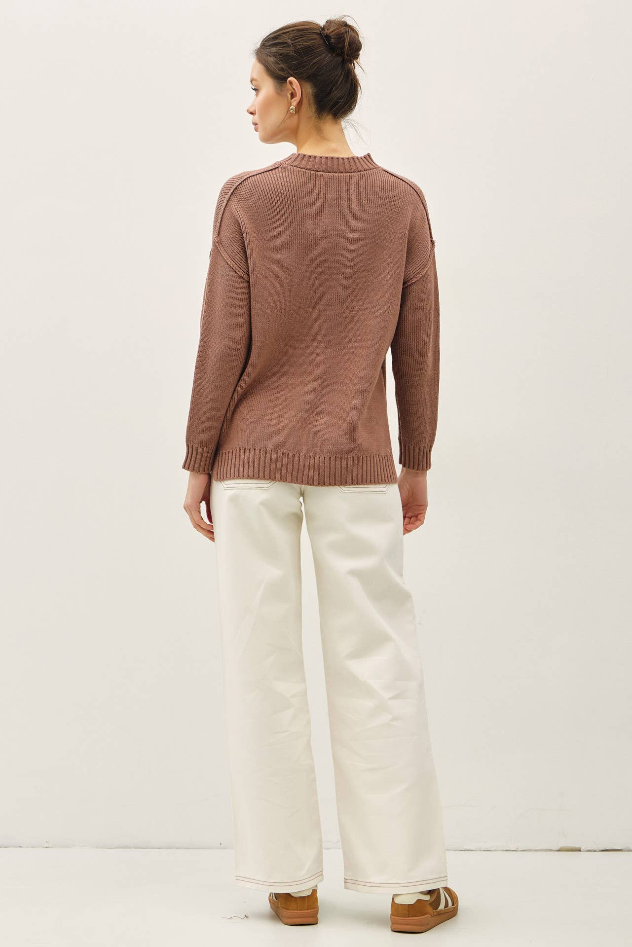 Ribbed Hem Knit Sweater || Mocha Mousse