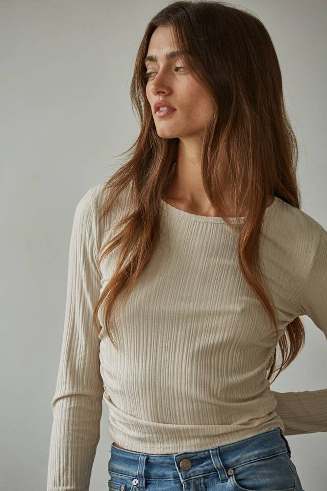 Knit Ribbed Long Sleeve || Light Taupe