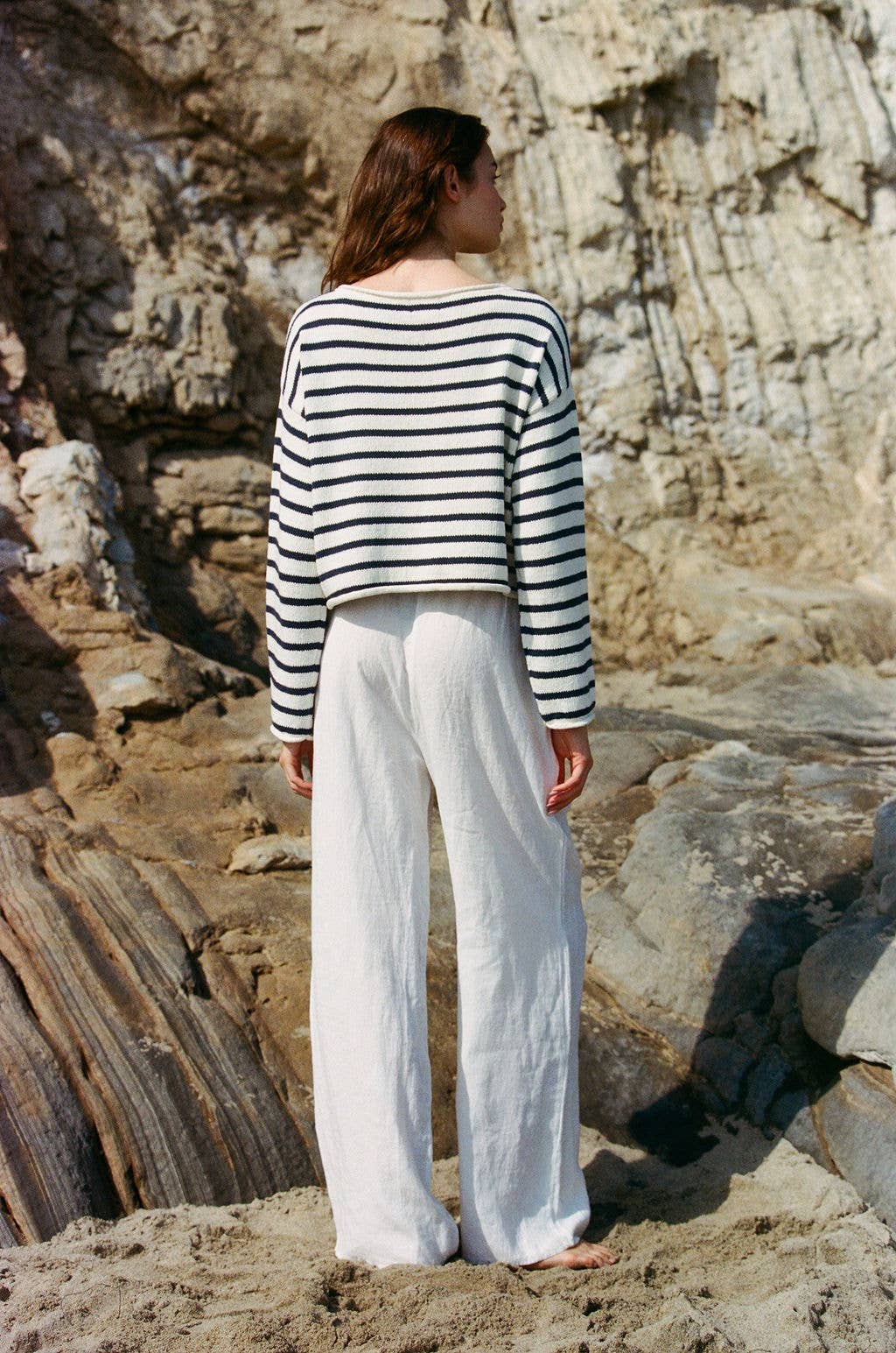 Knit Cotton Sweater || Striped Long Sleeve Top