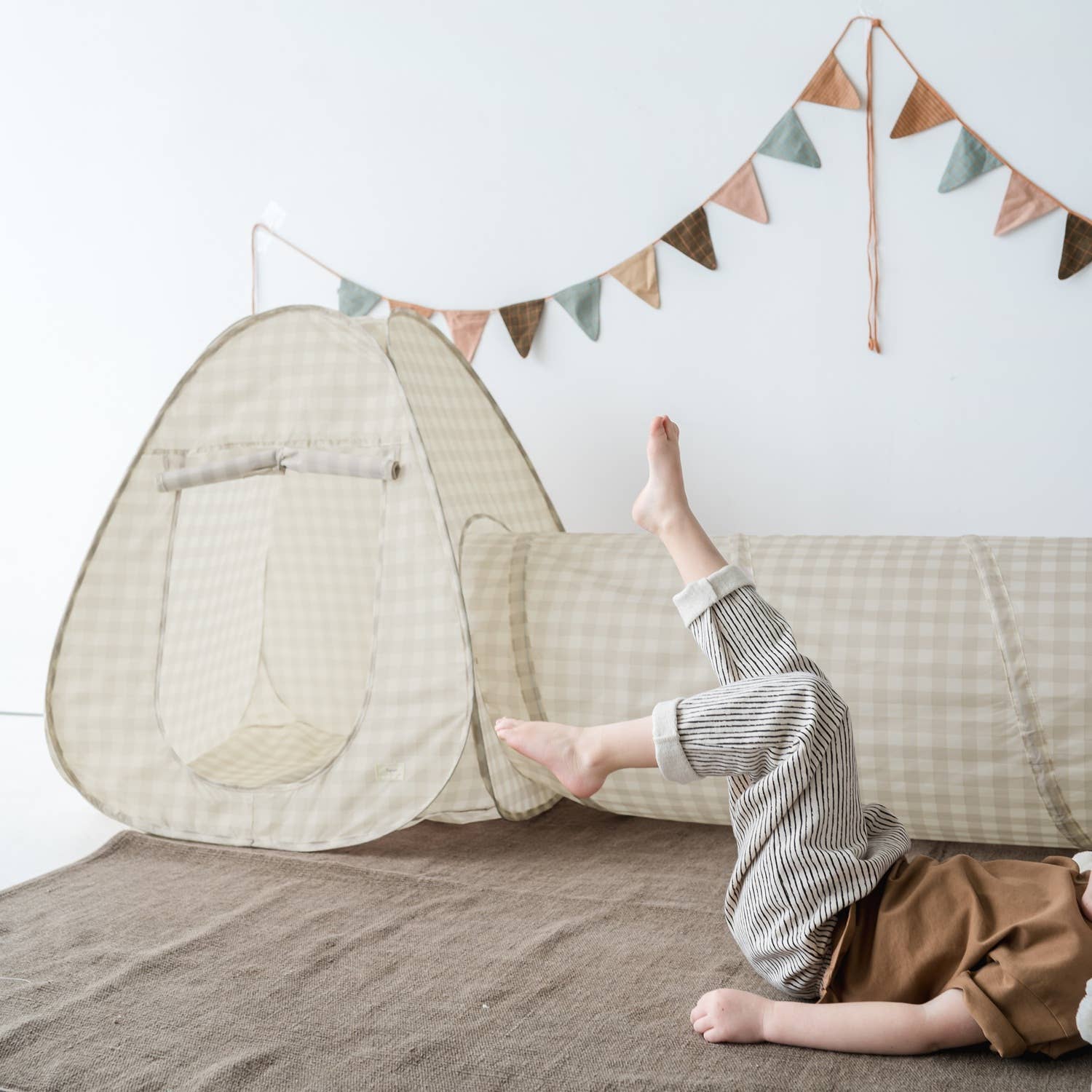 3-in-1 Play Tent & Tunnel Set || Gingham Beige