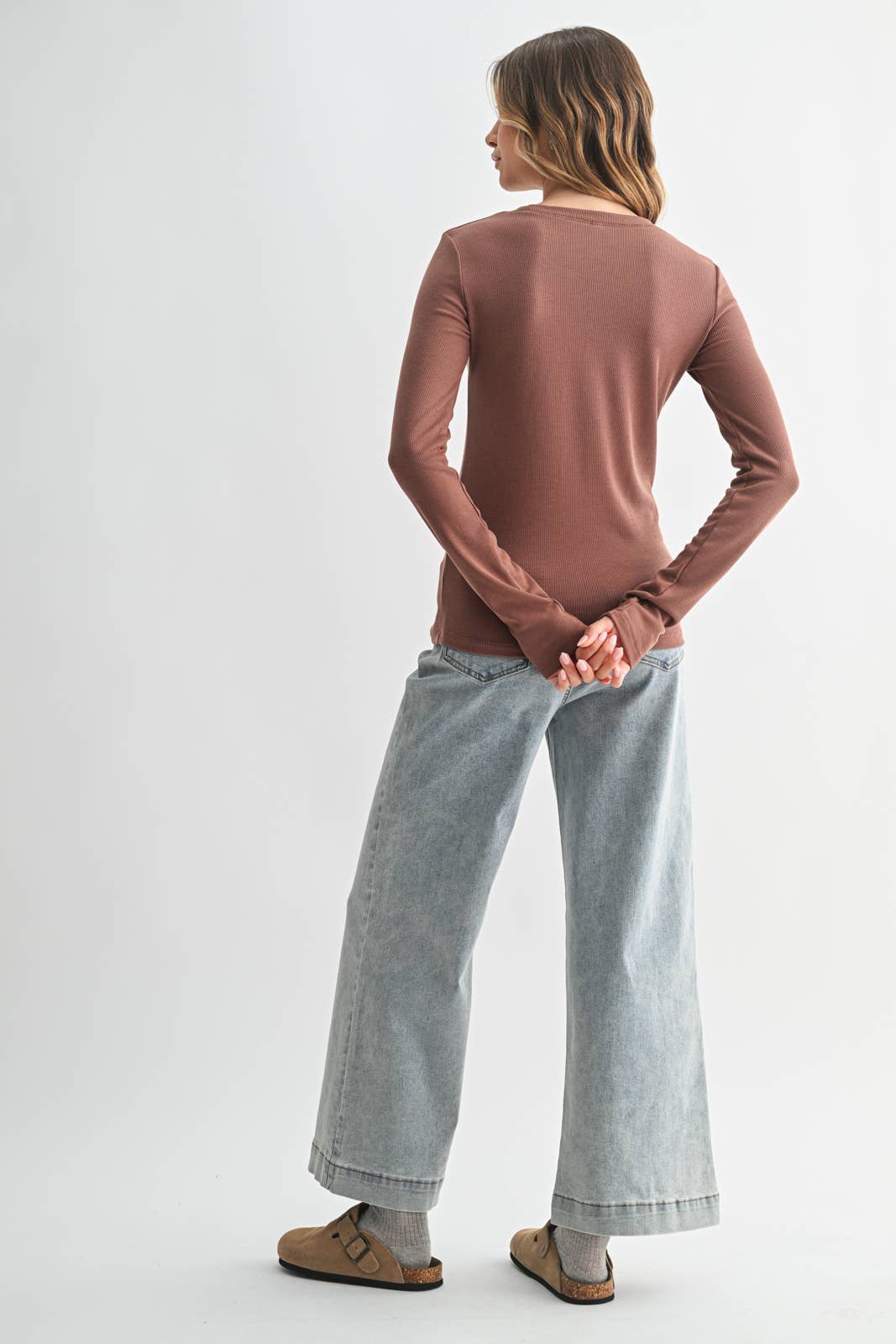 Wren Ribbed Long Sleeve || Red Bean