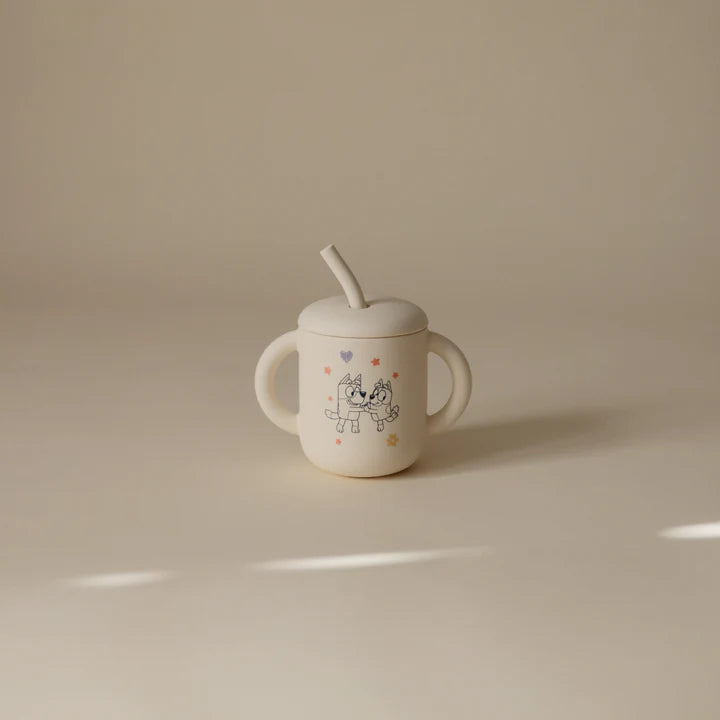 Bluey x Mushie Silicone Training Cup + Straw || Bluey Ivory