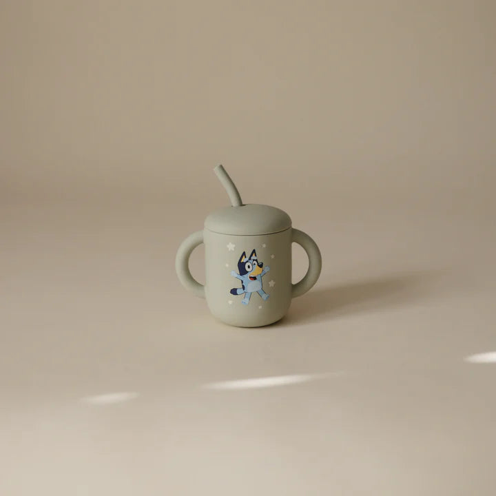 Bluey x Mushie Silicone Training Cup + Straw || Bluey Sage