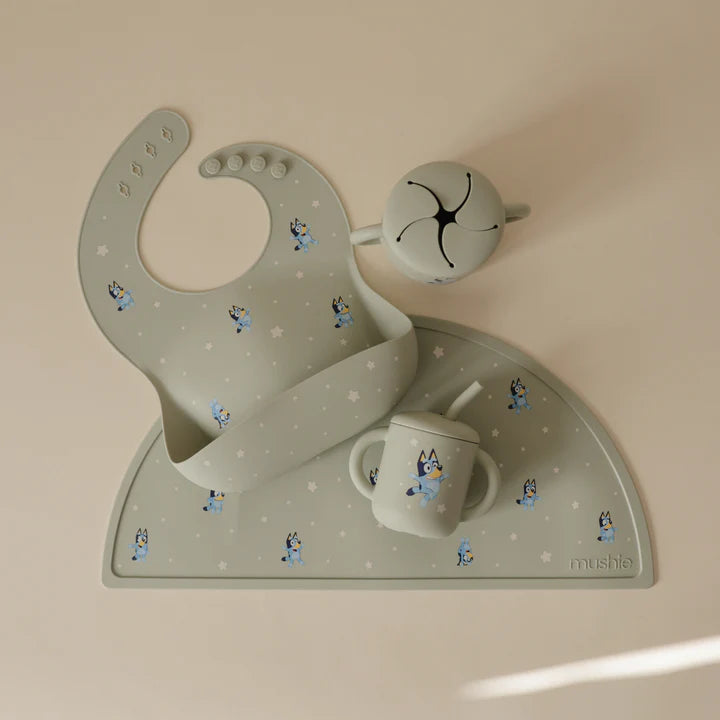 Bluey x Mushie Silicone Baby Bib || Bluey Sage