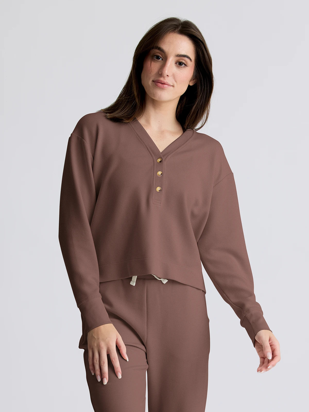 Women's Waffle Long Sleeve Henley || Fig