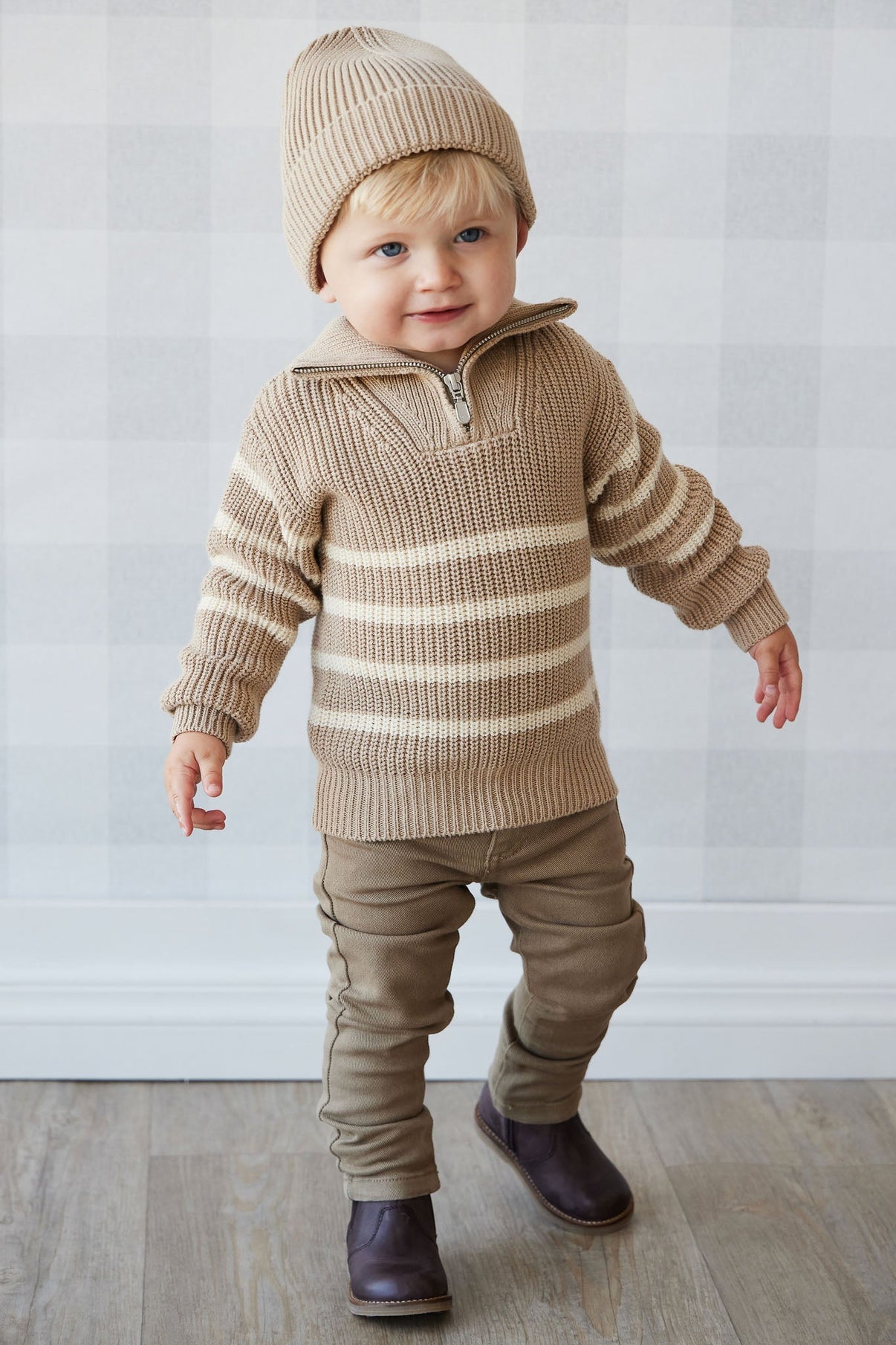 Jack Zip Jumper || Lenny Stripe Fawn