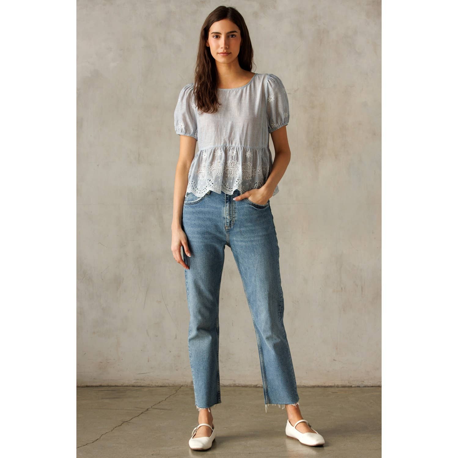 Kaylee Embroidered Peplum Top