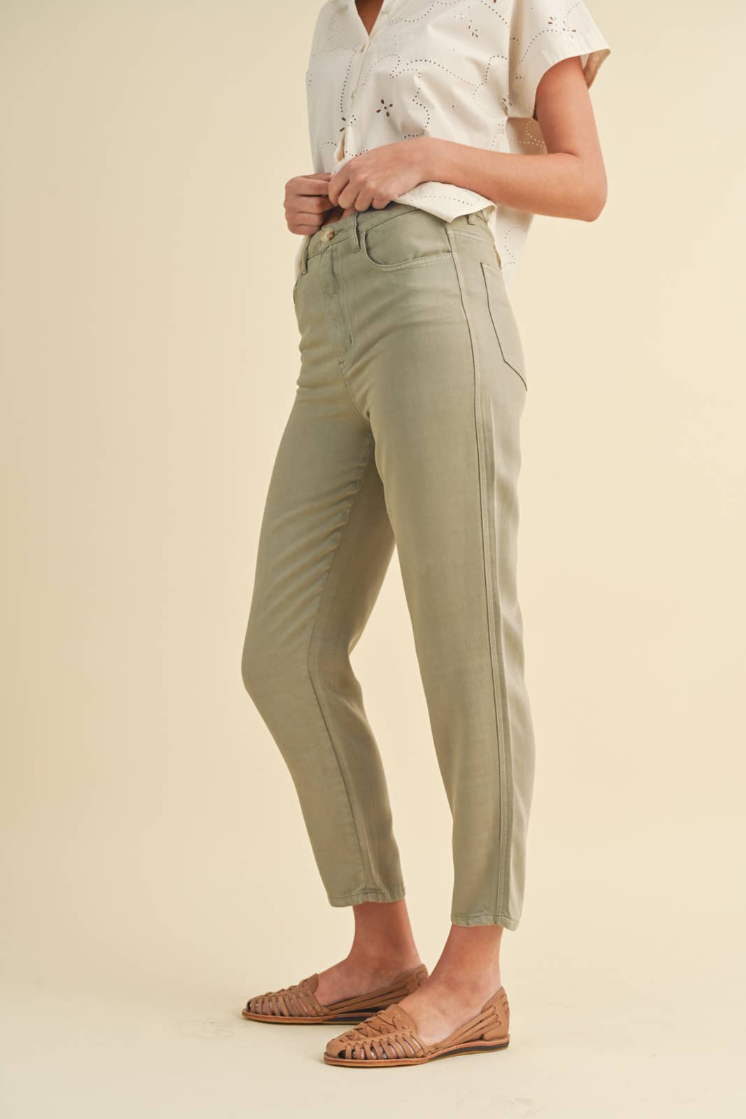 Lara Tencel Straight Leg Pants || Olive