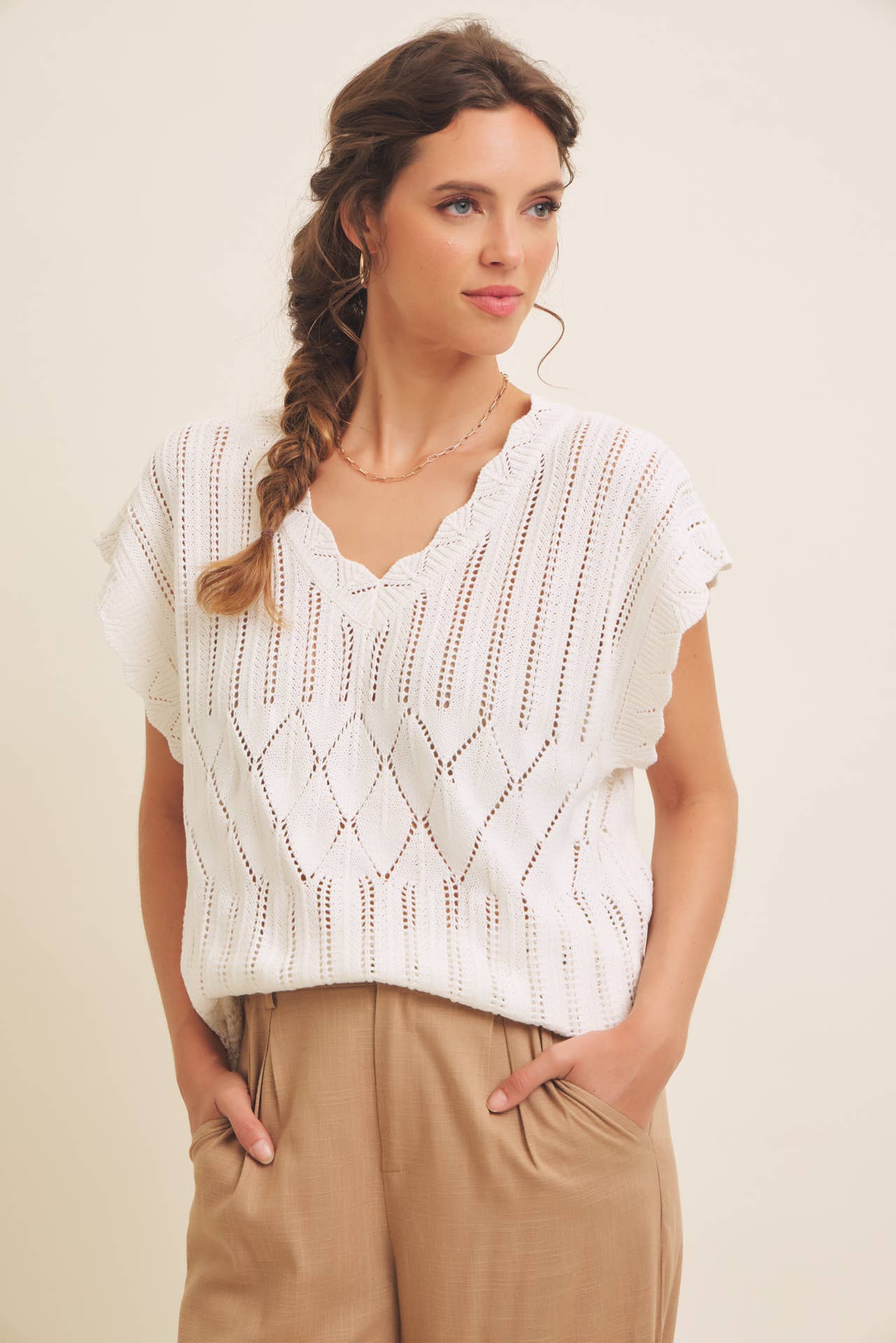 Linen Blend Relaxed Wide - Leg Pants - Caramel