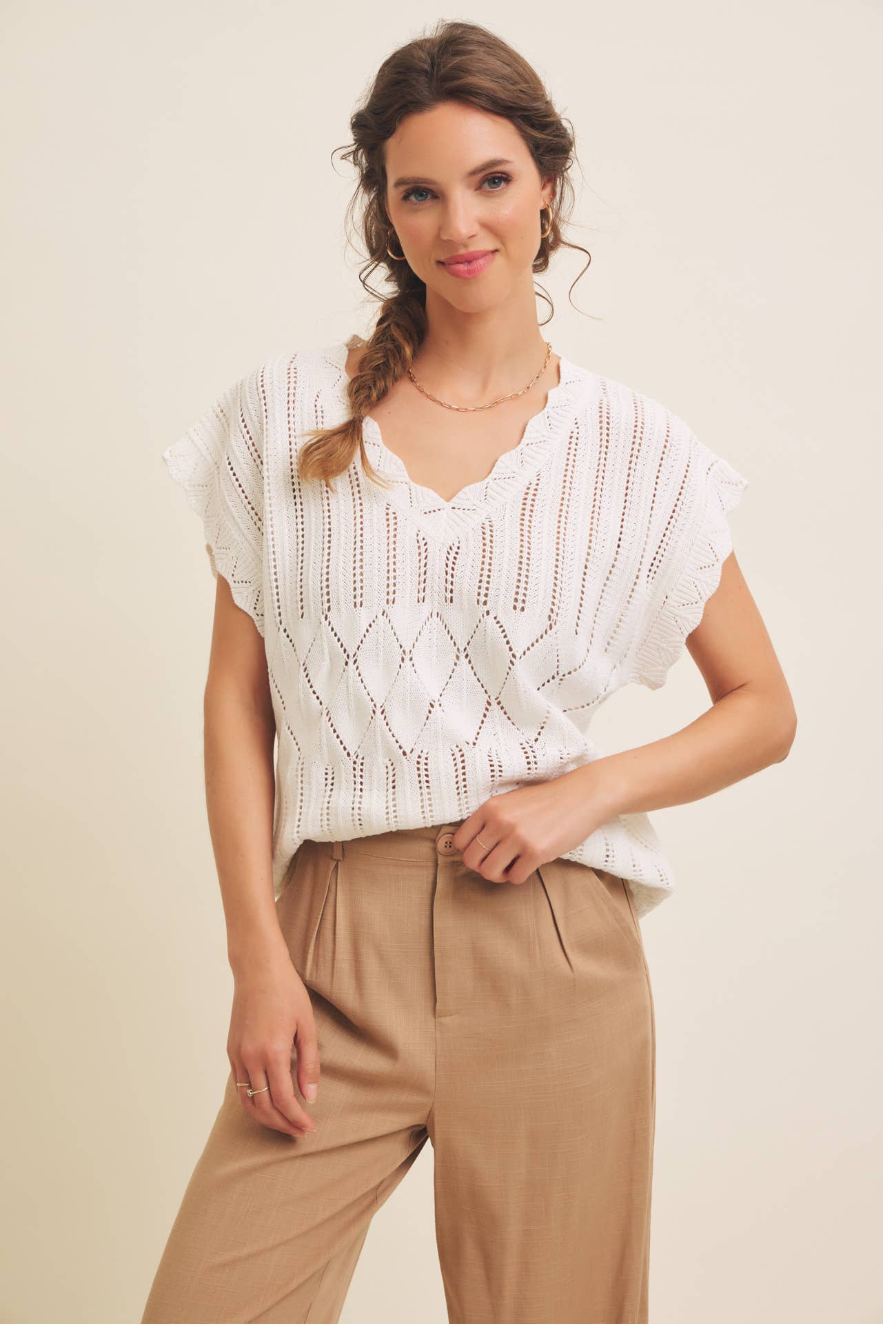 Linen Blend Relaxed Wide - Leg Pants - Caramel
