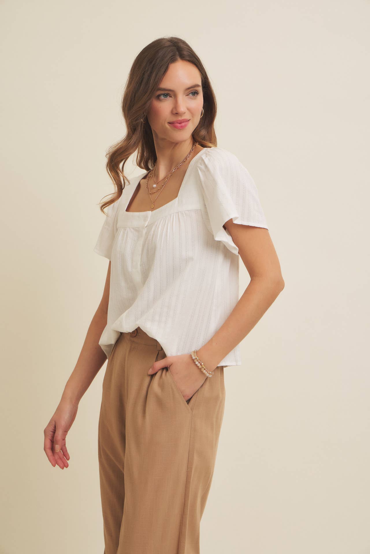 Linen Blend Relaxed Wide - Leg Pants - Caramel