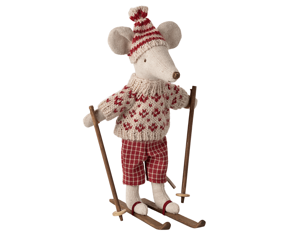 Mum winter mouse with ski set | Red