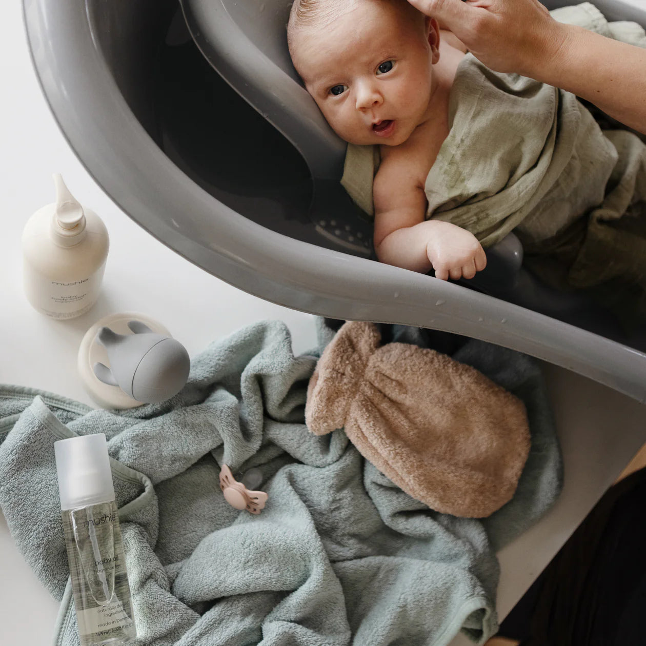 Organic Cotton Baby Hooded Towel - Moss