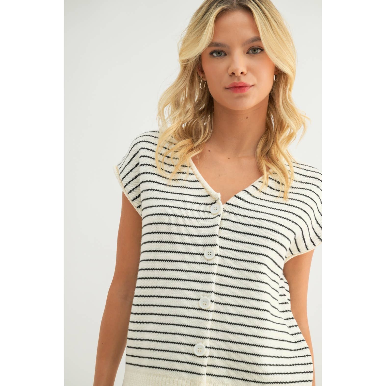 Nora Striped Button - Up Sweater Top