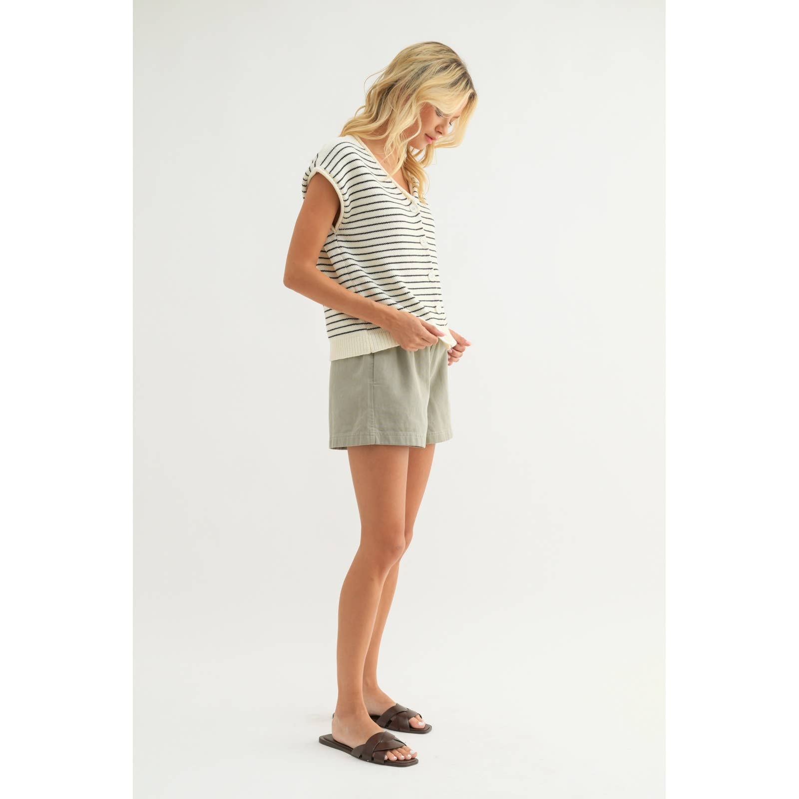 Nora Striped Button - Up Sweater Top
